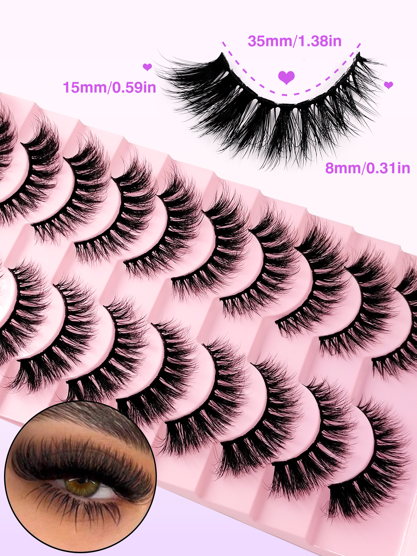 Sibeuna 10 Pairs Fluffy Volume Strip Lashes Cat Eye Lashes Dramatic Messy Faux Mink Fake Lashes,Suitable For Holiday Parties False Eyelashes Cat Eye Lashes,Full Strip Lashes,Strip Lashes