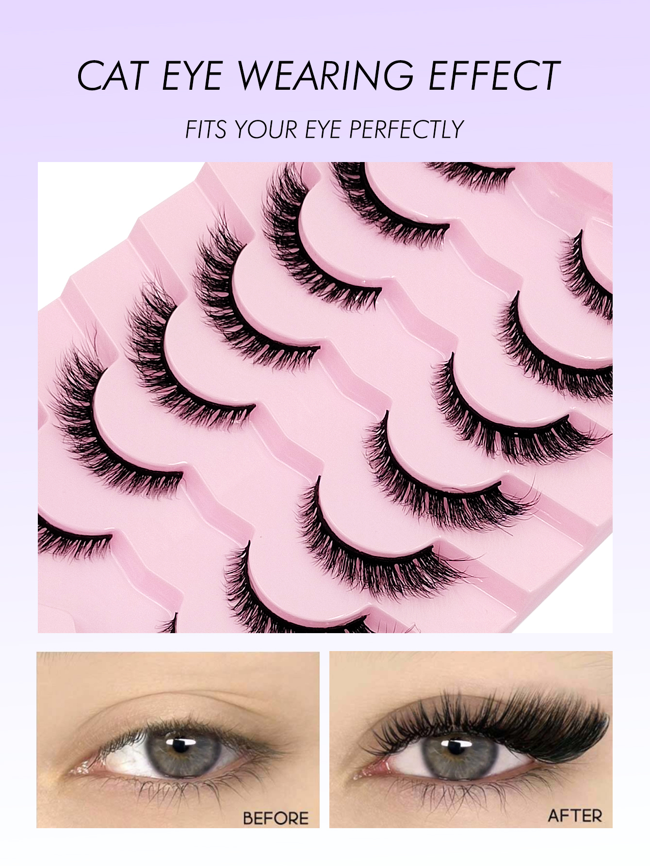 Sibeuna 7 Pairs New Cat Eye Lashes Natural Long Lashes Winged End Eye Elongated Eyelashes Faux Mink Eyelashes Makeup Strip Lashes,Full Strip Lashes