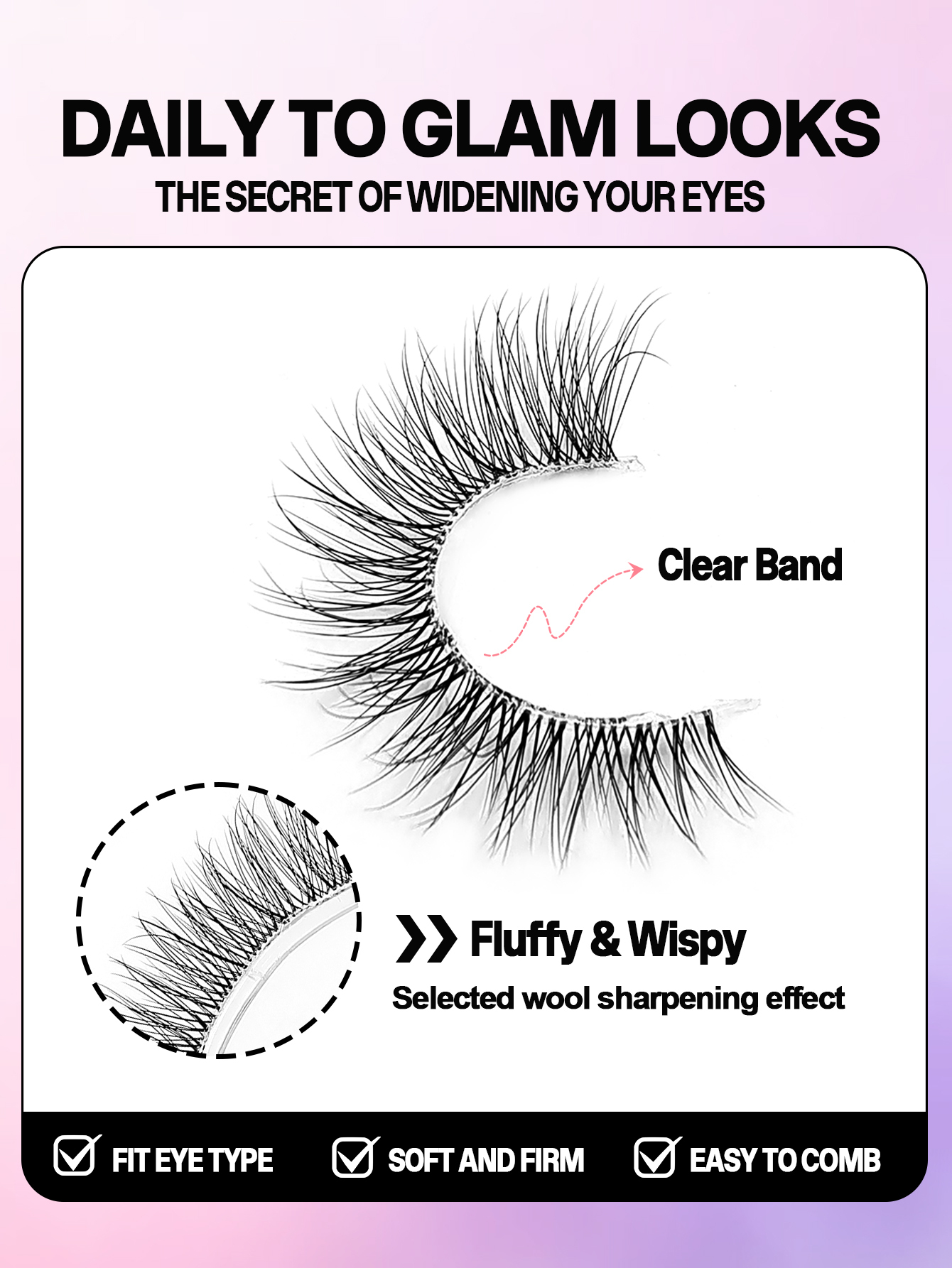 Sibeuna New 7 Pairs Natural Lashes Fluffy Wispy Faux Mink Lashes Soft Lashes Clear Band Daily Eyelashes, Suitable For Travel，Vocation，Beach，Party