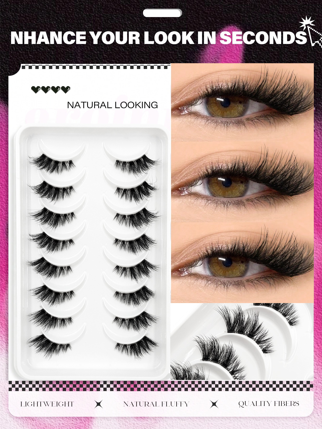 Sibeuna 8 Pairs Half Striped False Eyelashes, Natural Extension Cat Eye Lashes, Soft 3D Half Lashes, Transparent Band, Criss-Cross Fluffy Lashes, Suitable For Daily And Party Makeup