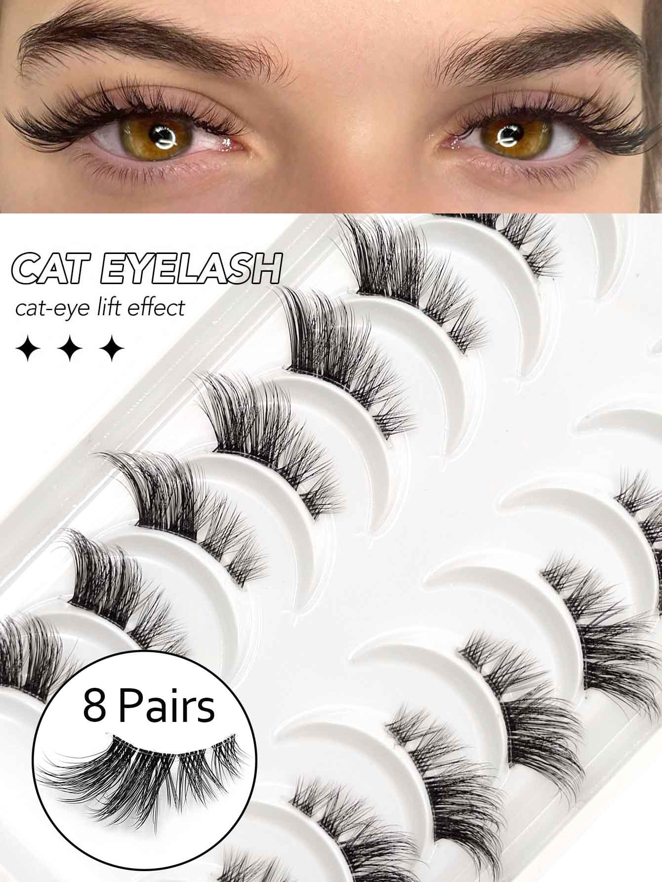 Sibeuna 8 Pairs Half False Eyelashes, Cat Eye Corner Eyelashes Natural Look Lashes, Fluffy Soft Half Lashes, Wispy Lashes Suitable For Daily And Party Makeup Travel Essentials