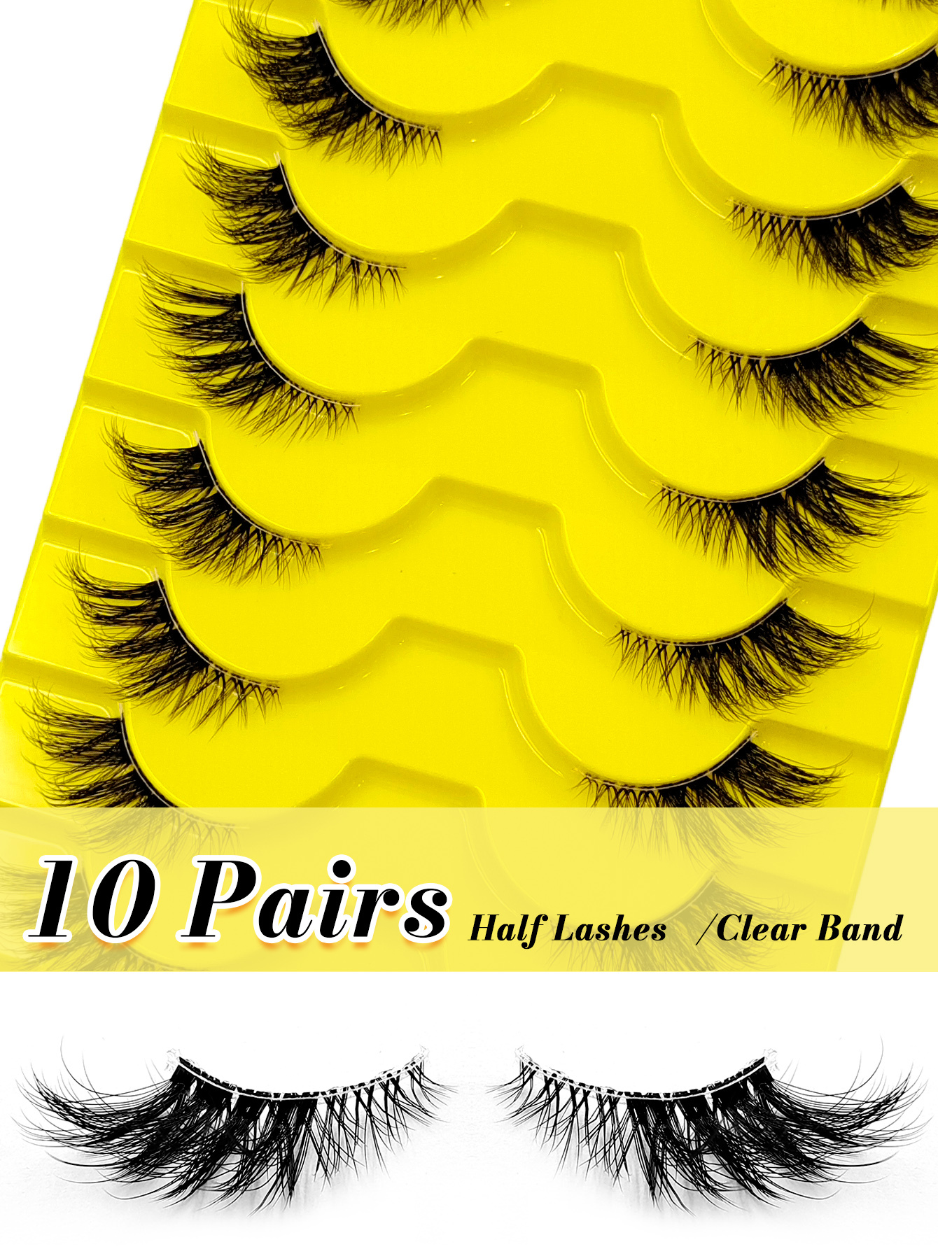 Sibeuna 10 Pairs Half Lashes Cat Eye False Lashes Clear Band Eyelashes Fluffy & Crossed Faux Mink Lashes Soft Natural Makeup,Fake Lashes,Gift For Women & Girl,Suitable For Party, Holiday Eye Makeup