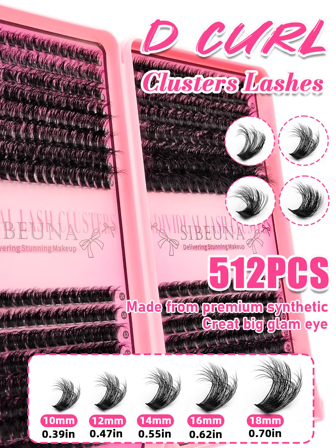 Sibeuna 512PCS D Curl Eyelashes Book Natural&Thick&Soft Lashes Extension 3D Fluffy 80D+100D+120D+150D Lashes Suitable For Beginners Travel Essentials