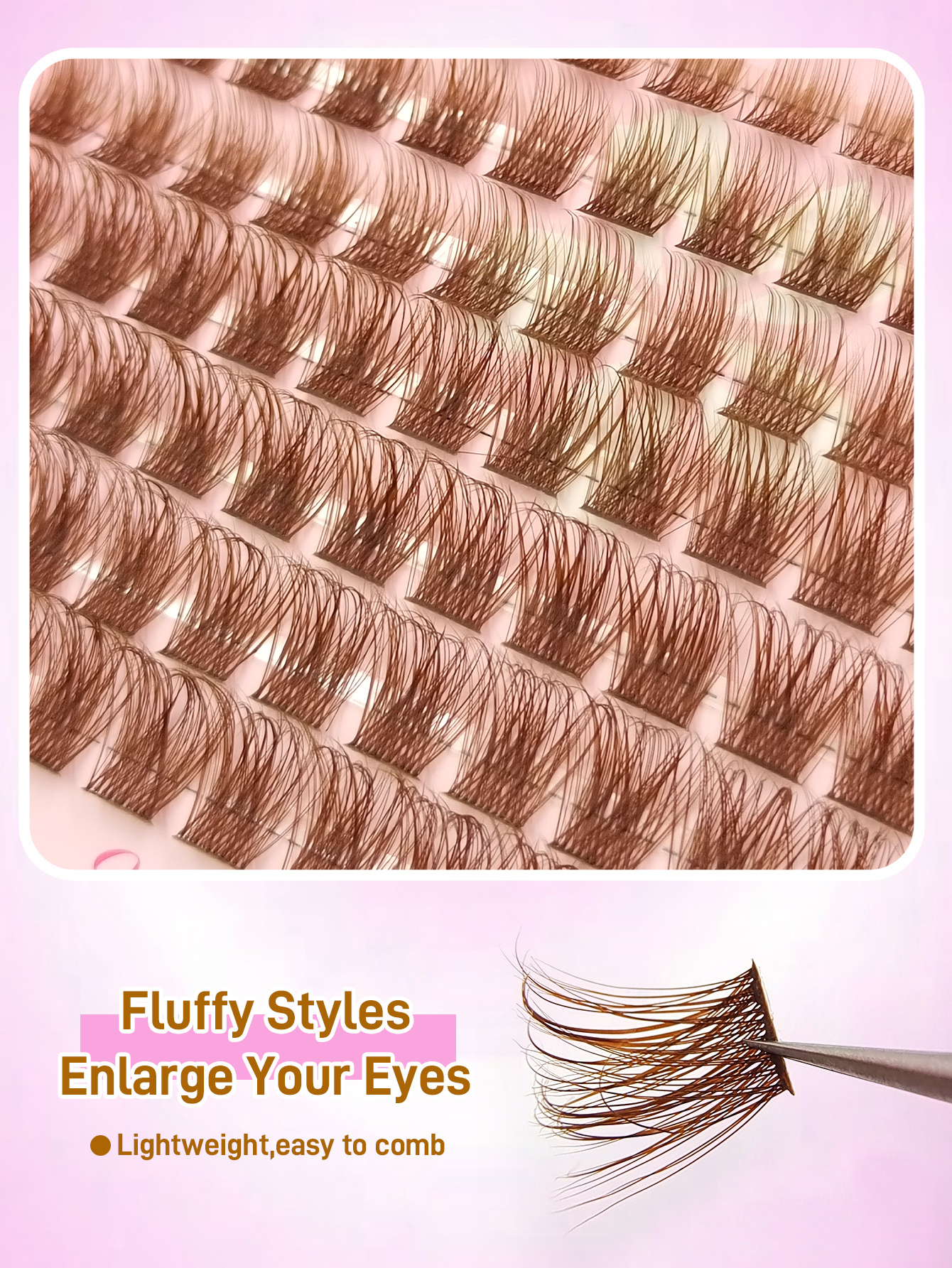 Sibeuna 384Pcs D Curl Brown Clusters Lashes Natural Look Lash Clusters Thick Soft Reusable False Eyelashes Lightweight For Party,Vocation,Beach,Travel Essentials