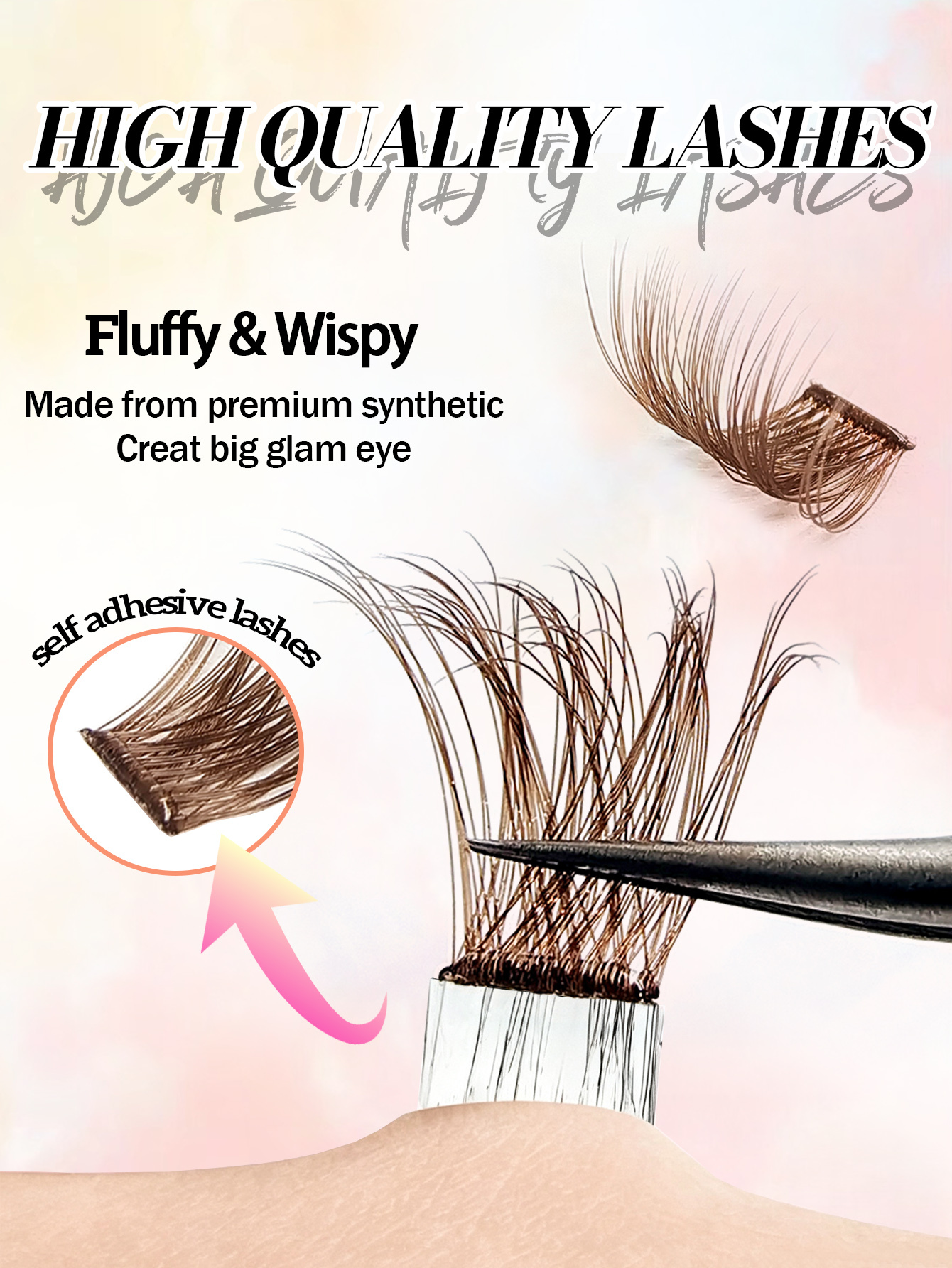 Sibeuna120 Clusters Brown Self Adhesive Eyelash Fluffy Soft Lashes Wispy DIY Lashes Natural and Realistic False Eyelashes With Segmented Design Large Capacity Eyelash Travel Essentials Suitable For Beginners