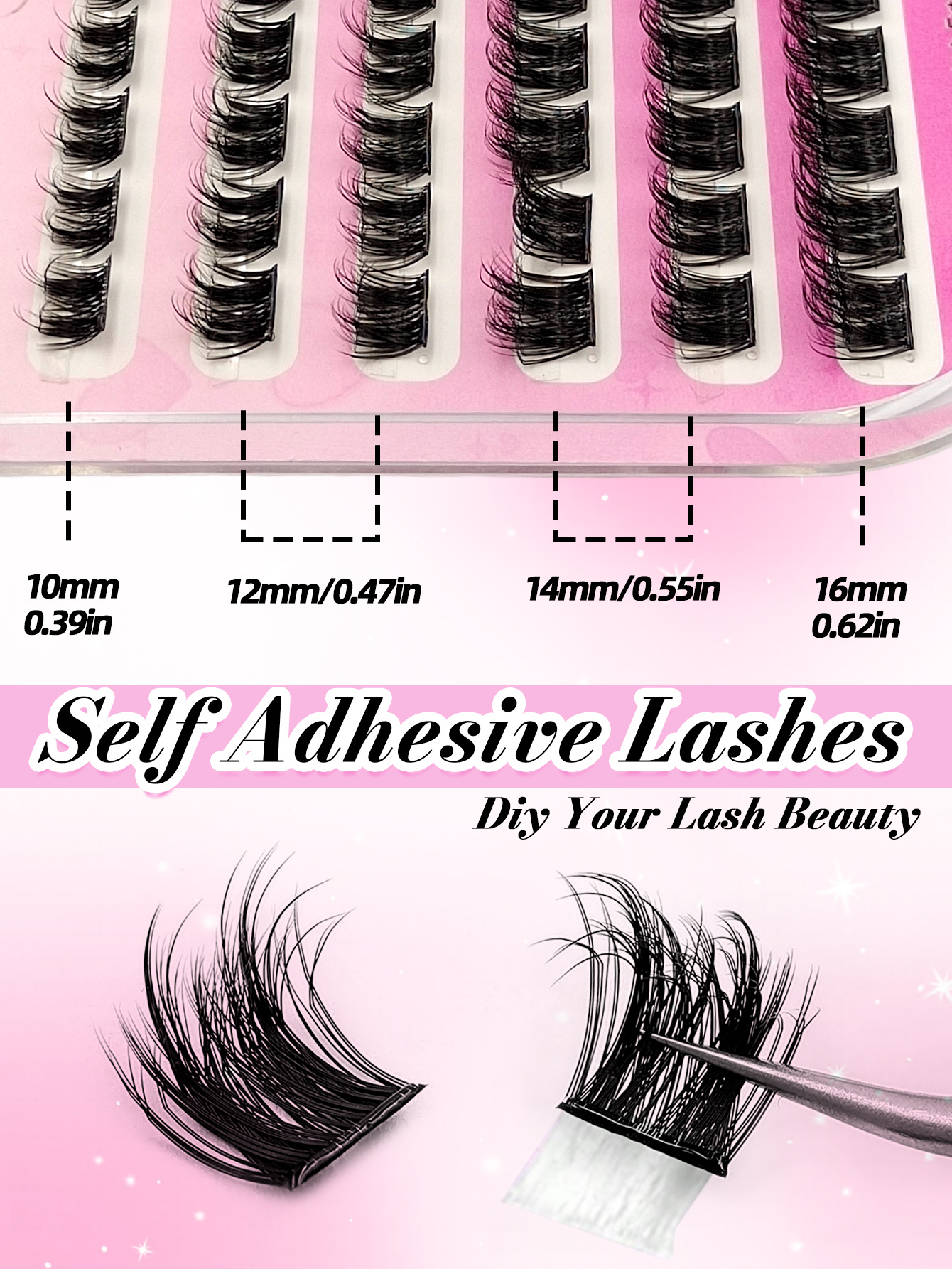 Sibeuna 60PCS D Curl Pre Glued Lashes Fluffy Wispy Eyelashes Natural Look Self Adhesive Eyelashes Reusable DIY Eyelashes Extension For Daily Makeup Tools