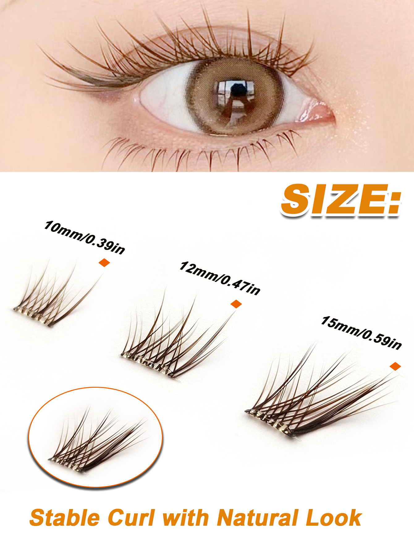 Sibeuna 60Pcs Brown No Glue Needed Eyelashes C Curl Fox Eye Lashes End Eye Elongated Self Adhesive Eyelash Fox Style DIY Lashes Natural and Realistic False Eyelashes With Segmented Design Large Capacity Eyelash With Upward-Angled