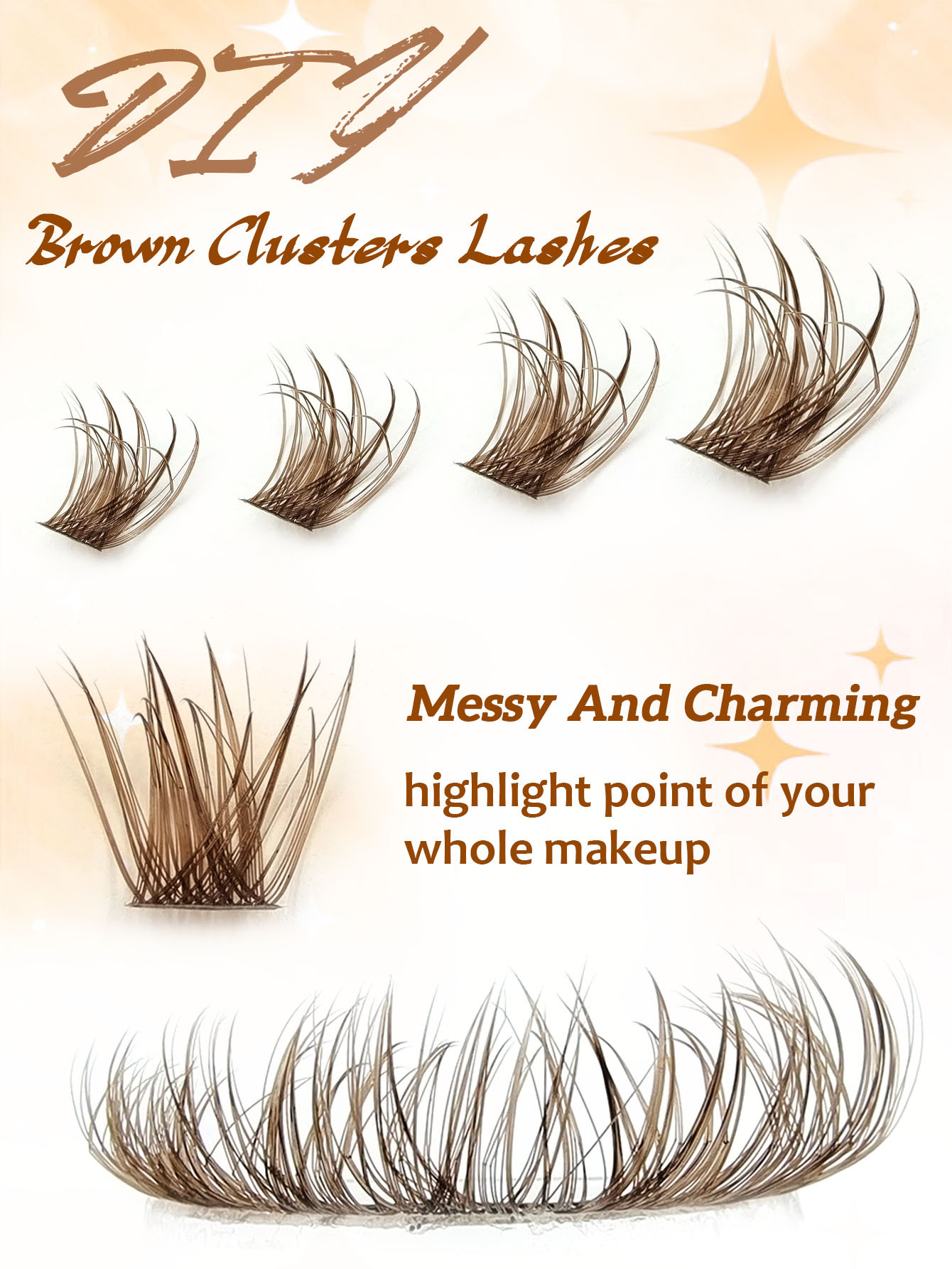 Sibeuna 96PCS Wet Look Brown Lashes D Curl Clusters Individual Lashes, Messy And Charming Lashes Dramatic Look Eyelash Beginner-friendly Eye Makeup Tools Travel Essentials