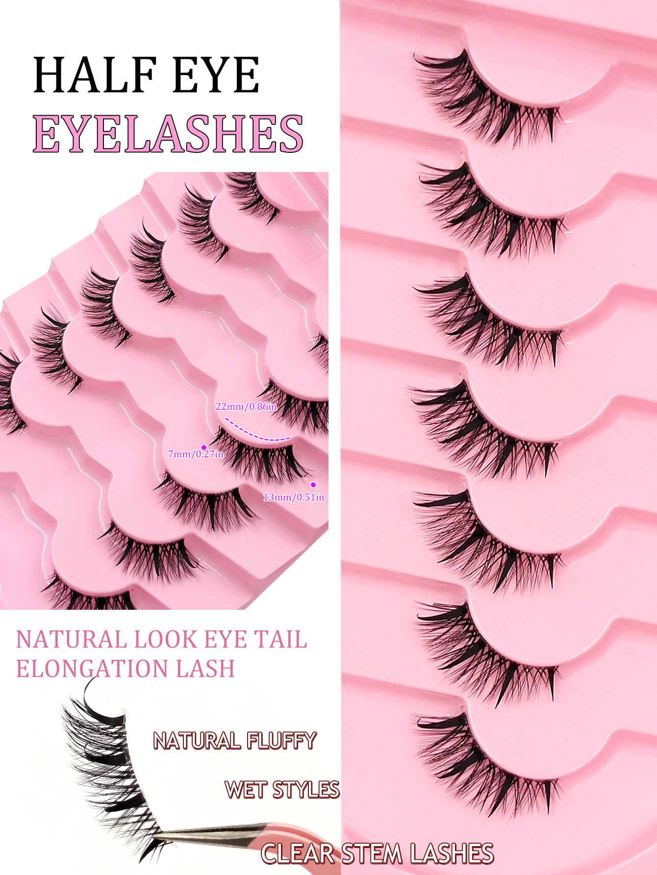Sibeuna 7 Pairs Half Eye Lashes,Cartoon Style False Eyelashes,Tail Lengthening Eyelashes Thai False Eyelashes Cat's Eye Lashes Suitable For Holiday Party Travel Makeup