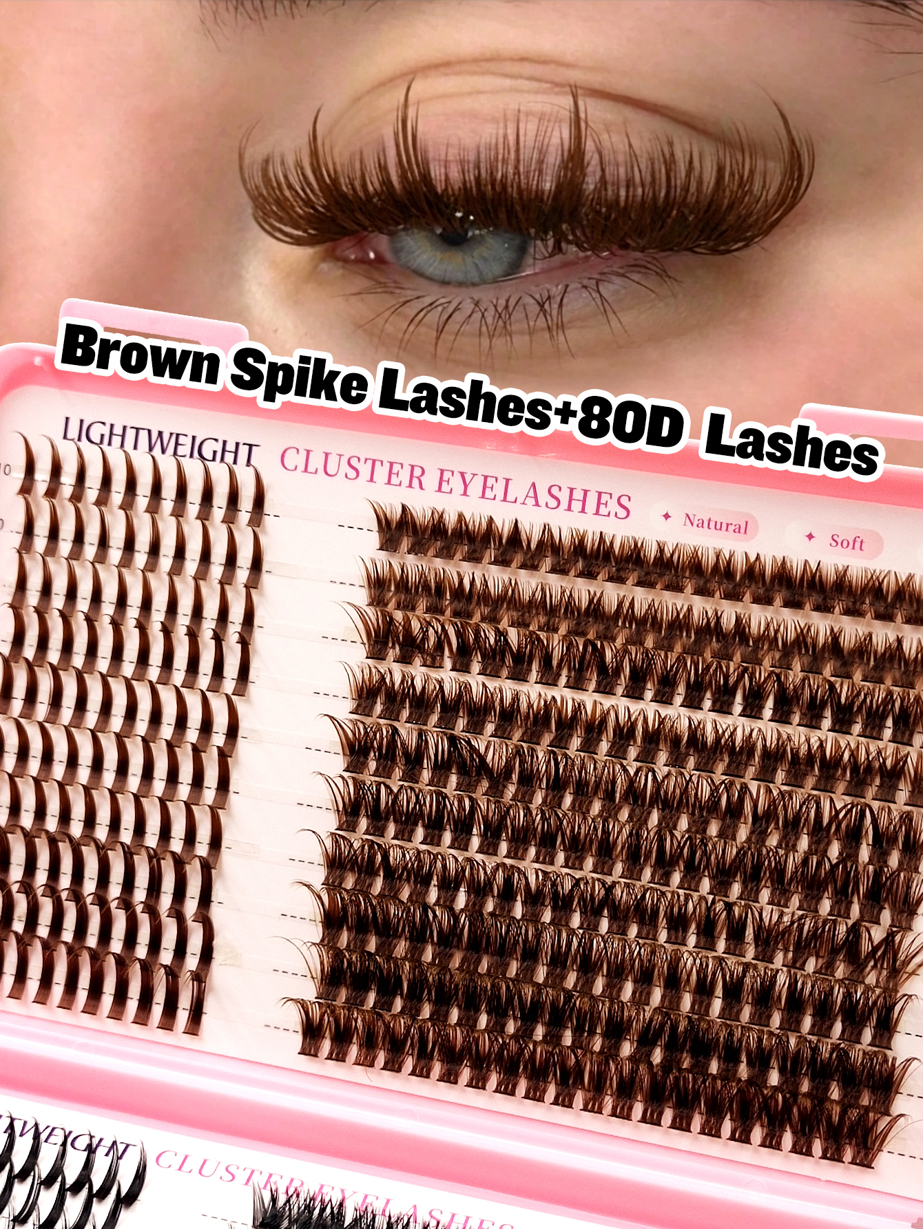 Sibeuna  560 Pcs D Curl Light Brown+Black Large Capacity Lashes,Brown Spike Lashes+80D Cluster Lashes And Black Spike Lashes+100D Cluster Lashes Fluffy&Wispy&Soft,Lashes With Spikes,Espresso Lashes，Mocha Lashes,For Daily Style Eye Makeup