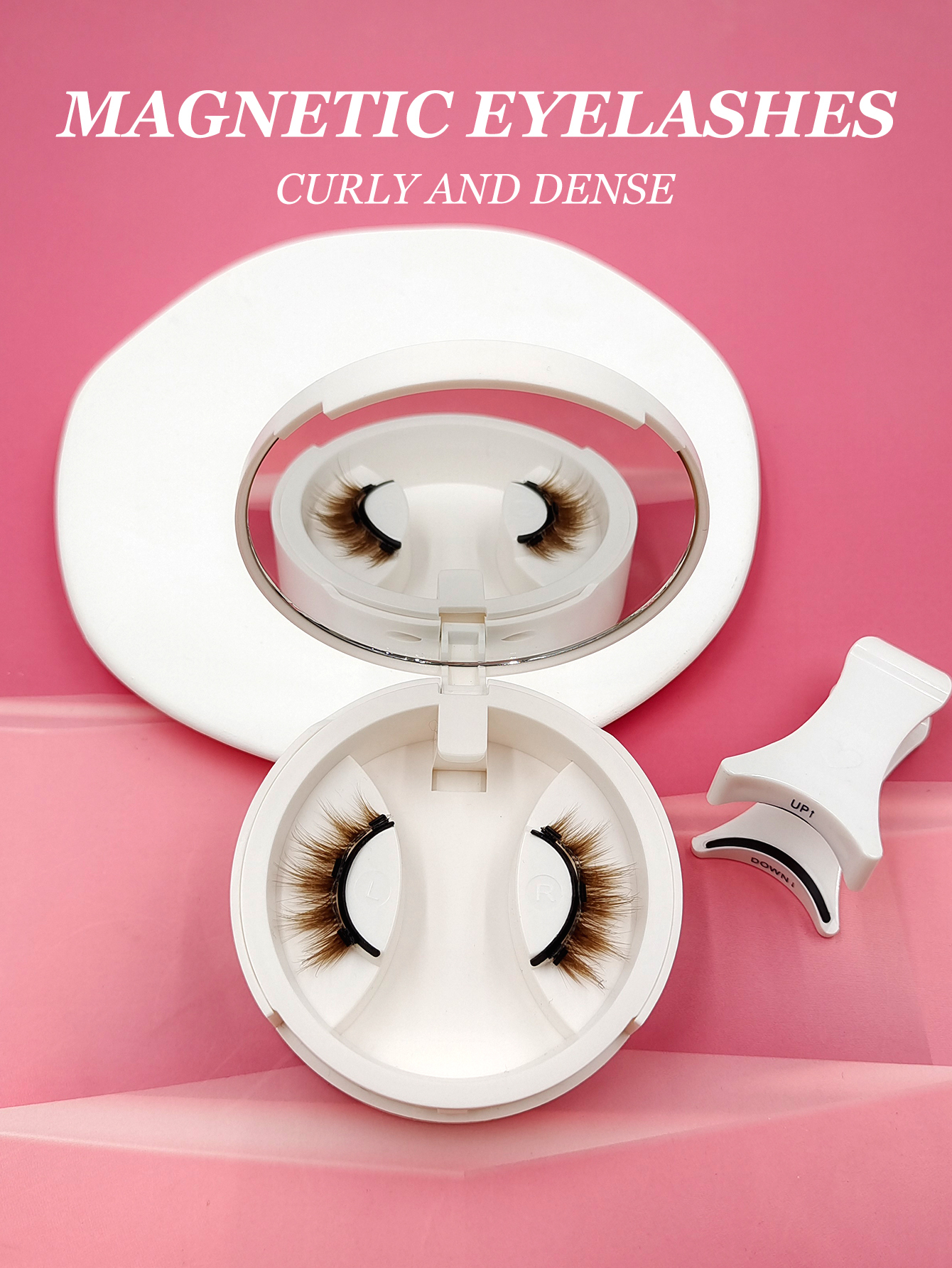 Sibeuna A Pair Of Brown Magnetic False Eyelashes, Brown Half Eyelash Model, Short Magnetic Eyelashes, Natural Cat Eye Makeup Effect Reusable, Suitable For Extending Eyelashes