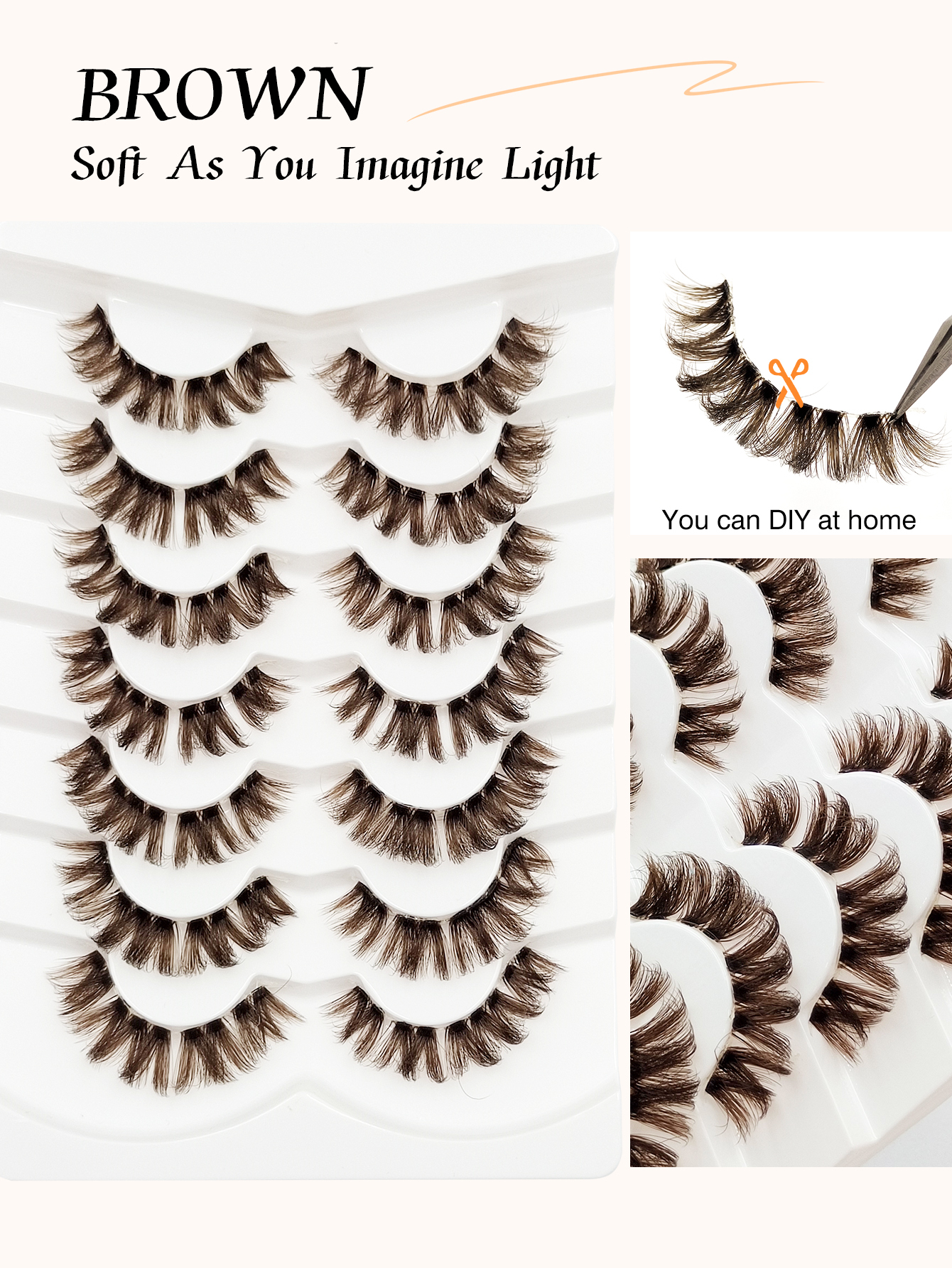 Sibeuna 7 Pairs Of Brown Fluffy Thick Eyelashes Clear Band,Faux Mink Lashes,For Beginners Easy To Use Salon-Quality Long-Lasting False Eyelash Extensions,Strip Lashes,Brown Lashes