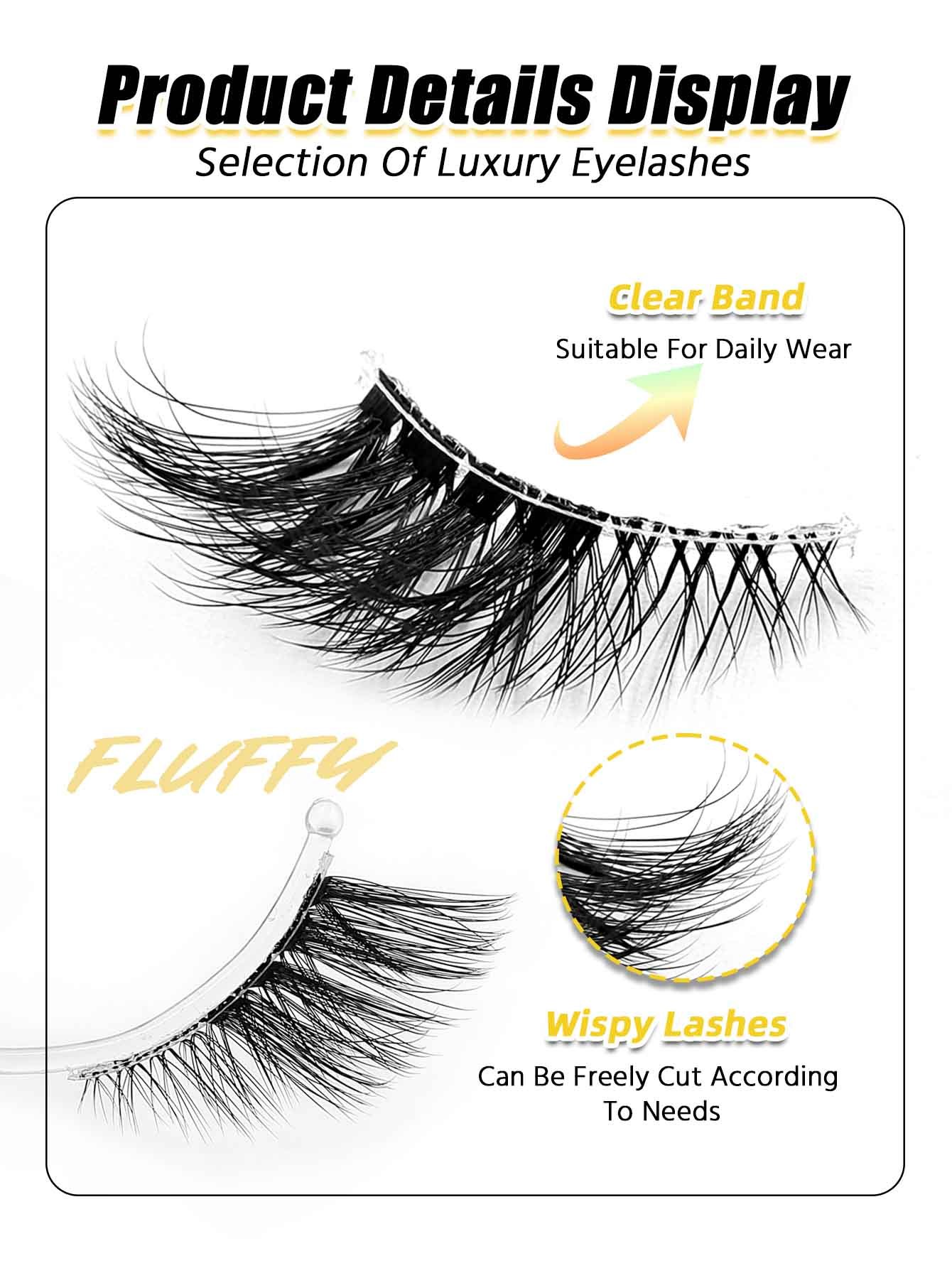 Sibeuna 10 Pairs Half Lashes Cat Eye False Lashes Clear Band Eyelashes Fluffy & Crossed Faux Mink Lashes Soft Natural Makeup,Fake Lashes,Gift For Women & Girl,Suitable For Party, Holiday Eye Makeup