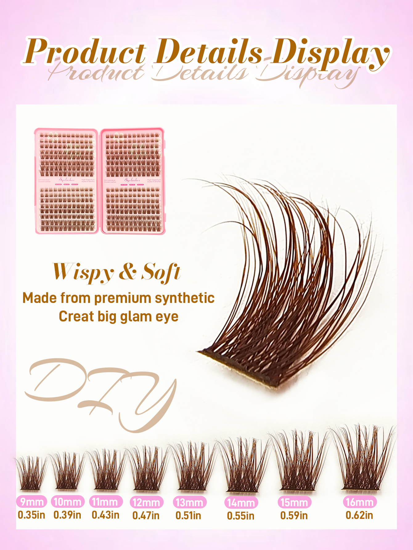 Sibeuna 384Pcs D Curl Brown Clusters Lashes Natural Look Lash Clusters Thick Soft Reusable False Eyelashes Lightweight For Party,Vocation,Beach,Travel Essentials