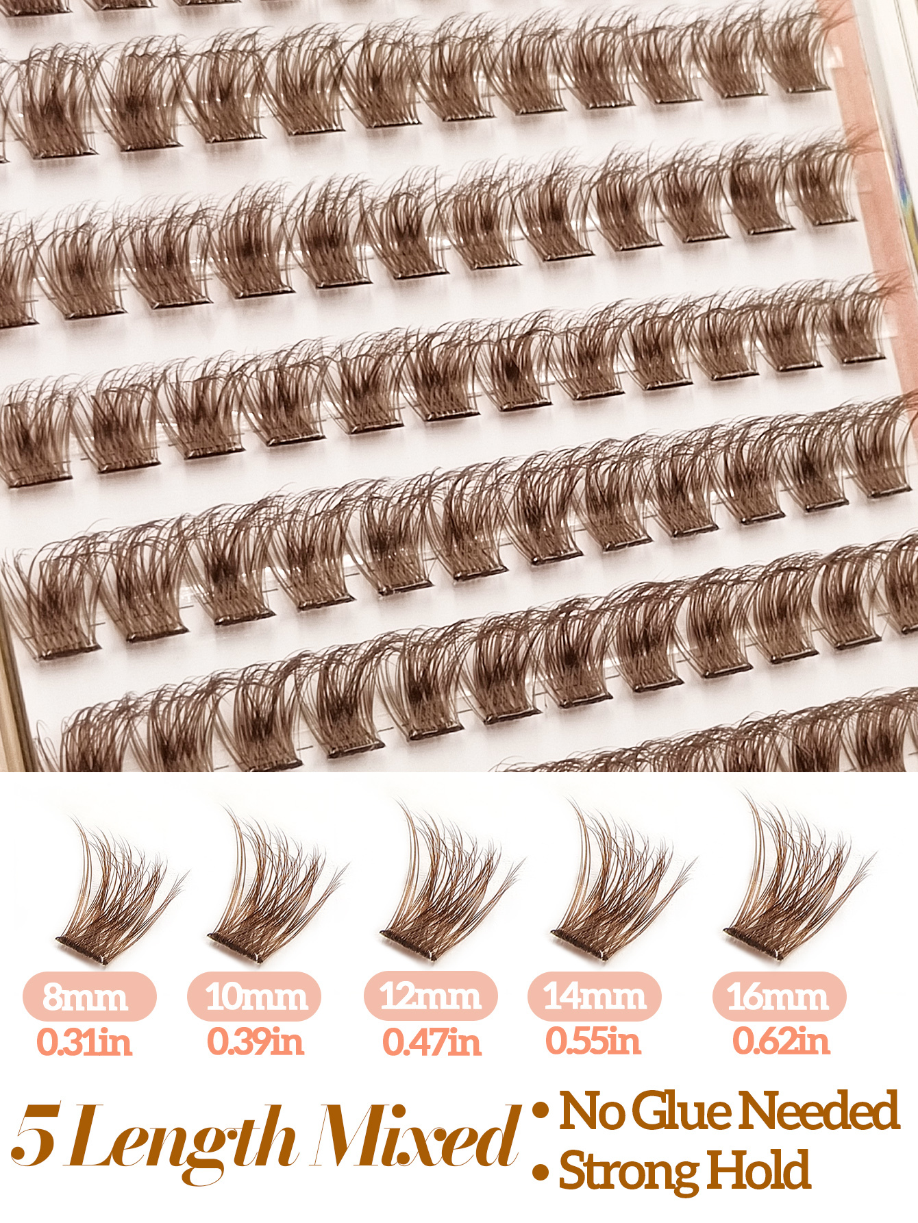 Sibeuna120 Clusters Brown Self Adhesive Eyelash Fluffy Soft Lashes Wispy DIY Lashes Natural and Realistic False Eyelashes With Segmented Design Large Capacity Eyelash Travel Essentials Suitable For Beginners
