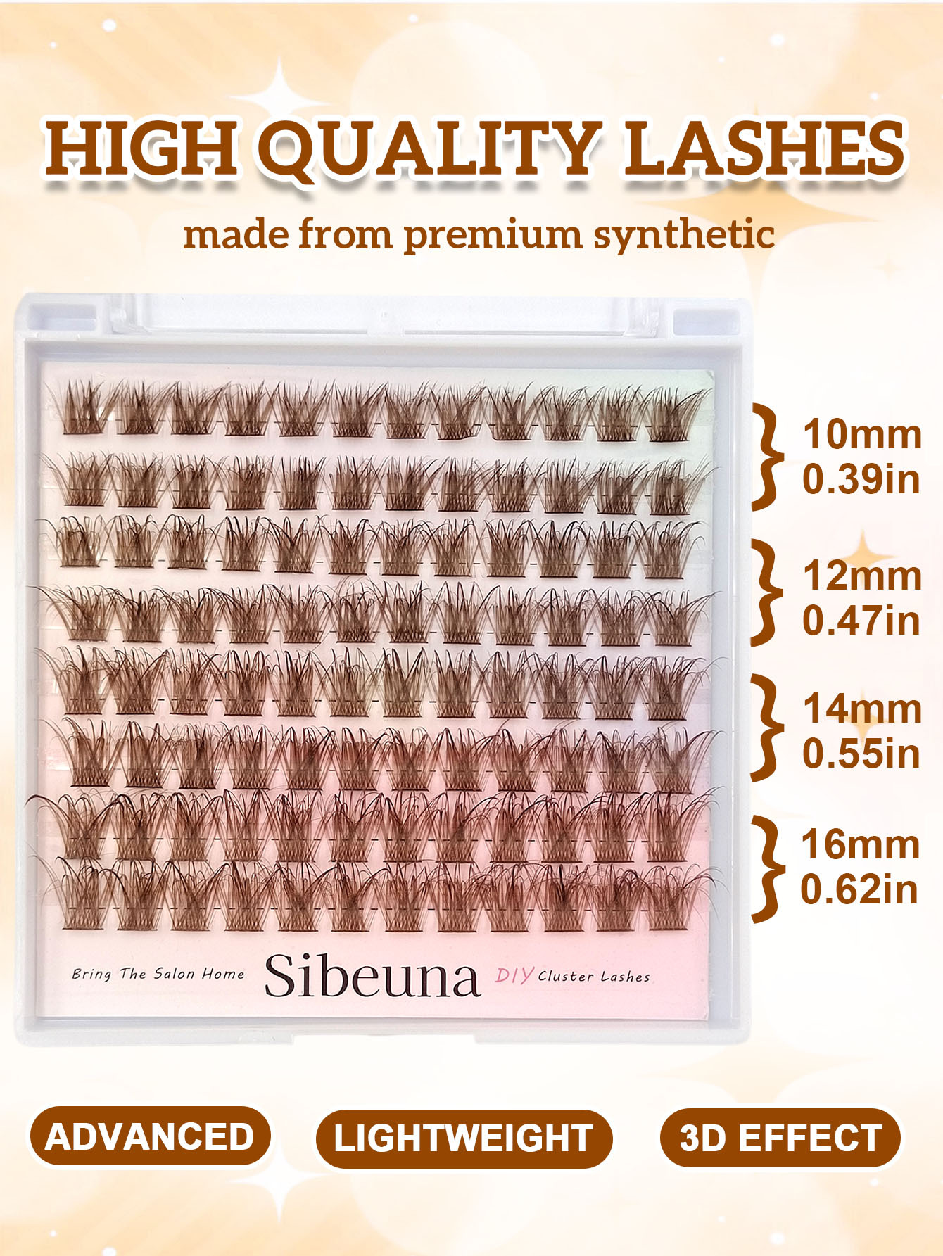 Sibeuna 96PCS Wet Look Brown Lashes D Curl Clusters Individual Lashes, Messy And Charming Lashes Dramatic Look Eyelash Beginner-friendly Eye Makeup Tools Travel Essentials