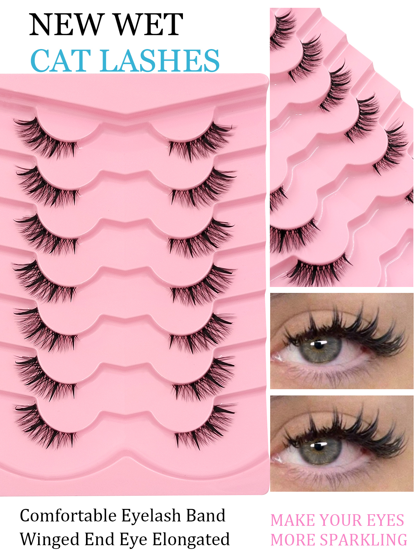 Sibeuna 7 Pairs Half Eye Lashes,Cartoon Style False Eyelashes,Tail Lengthening Eyelashes Thai False Eyelashes Cat's Eye Lashes Suitable For Holiday Party Travel Makeup