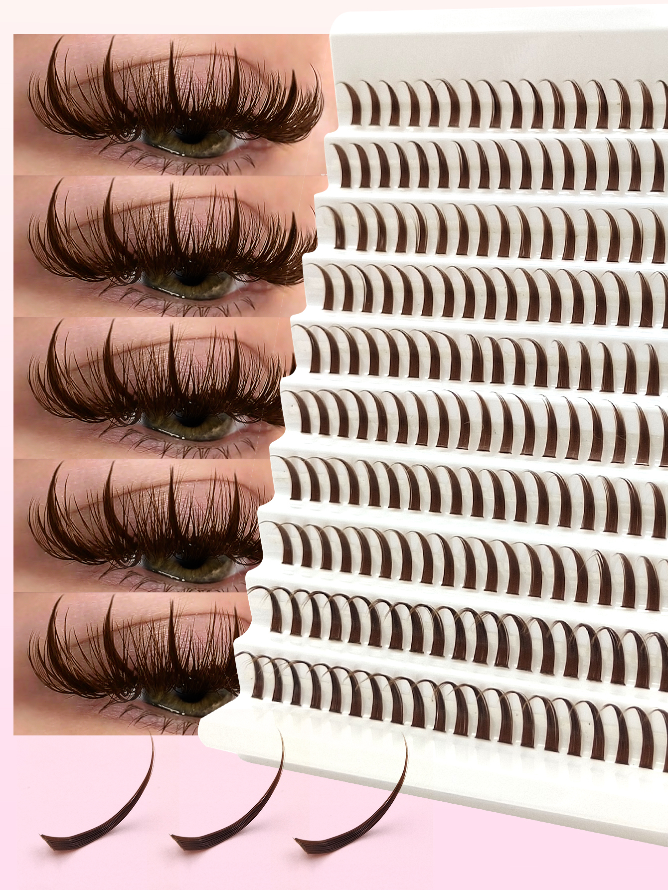 Sibeuna 200 Pcs D Curl Brown Spiky Tip Cartoon Eyelash Extensions,Anime Thick Lash Clusters,12-20mm Length Cluster Lash, Fairy Individual Cluster Lashes,Spiky Manga Lashes
