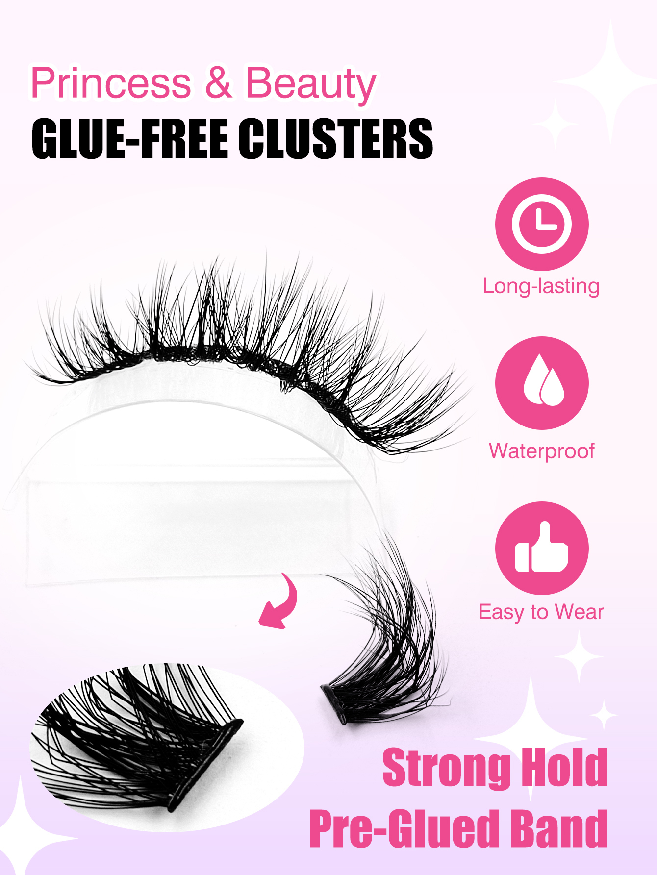 Sibeuna 60 Pcs D Curl Fluffy Self Adhesive Eyelashes Clear Band Soft Cat Eye Lashes Wear No Glue Needed Lashes,Reusable,Comfortable And Novice Friendly,Pre Glued Lashes,No-Glue Lashes,For Daily Style Eye Makeup