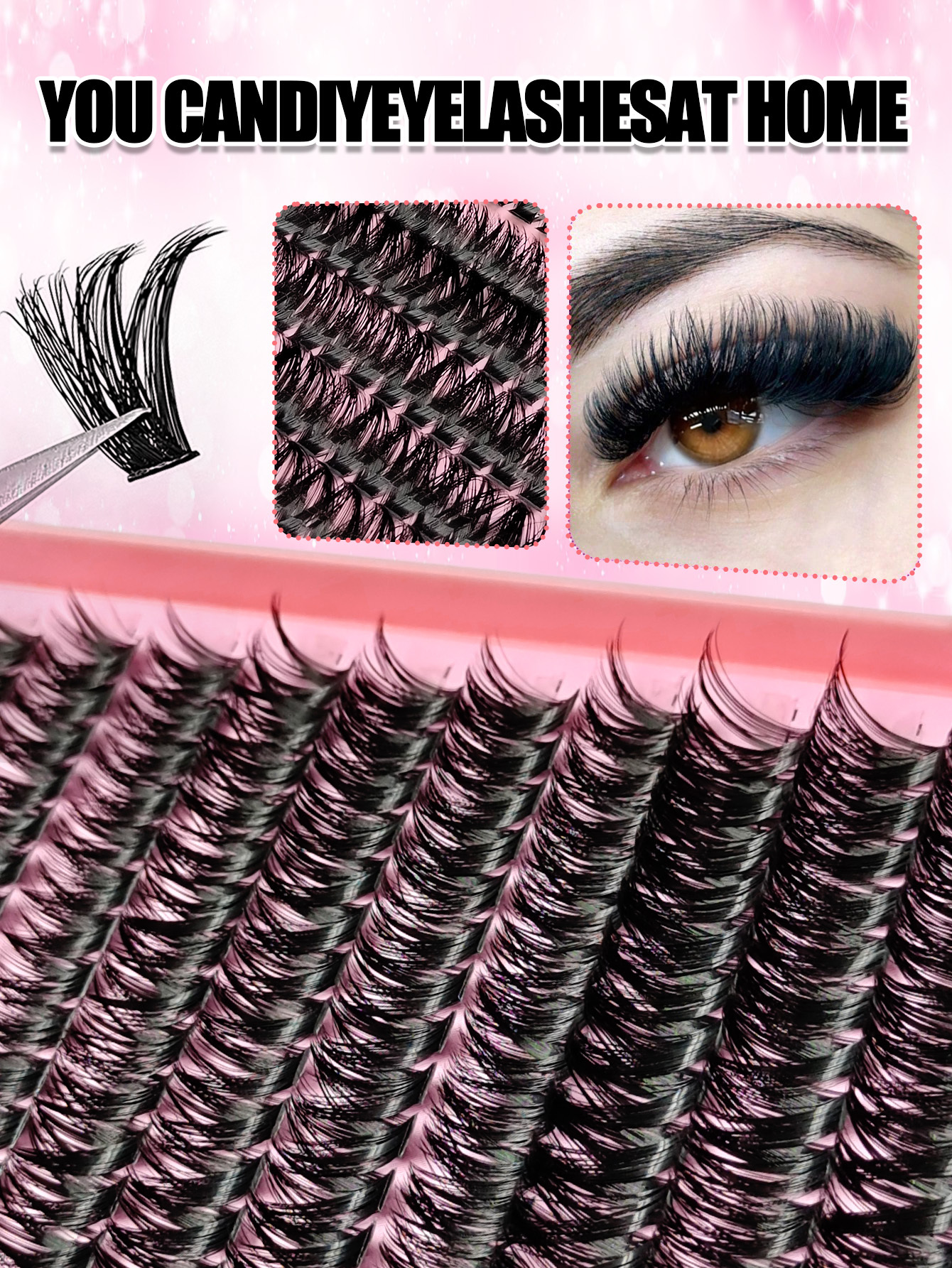 Sibeuna  608PCS Eyelashes Book D Curl Natural&Thick & Fluffy Extension 80D+100D Lashes DIY Cluster Eyelashes Party,Travel,Vocation,Beach Portable Lashes