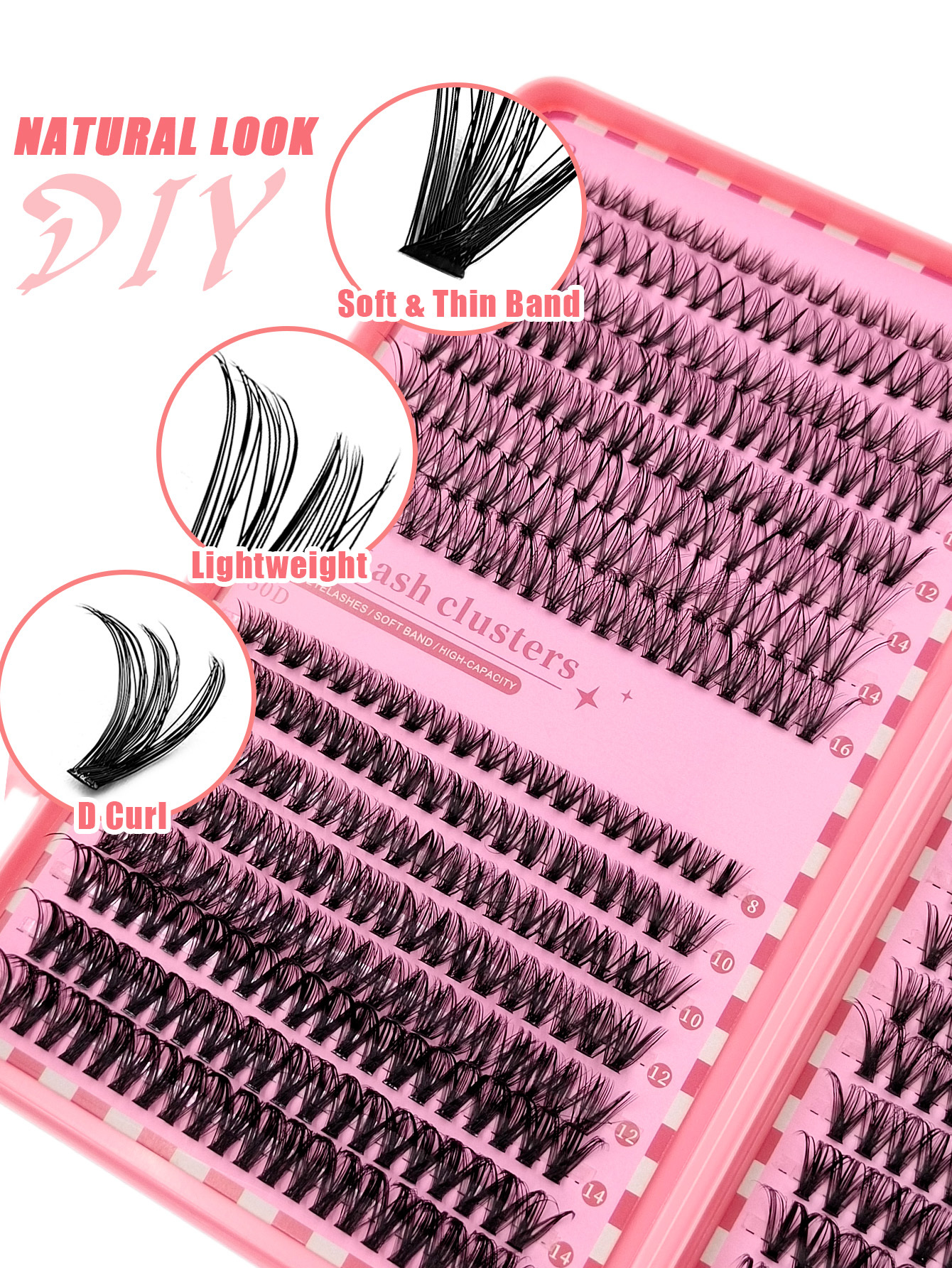 Sibeuna  640PCS 30D+40D+50D Eyelashes Book D Curl Natural & Soft & Fluffy Extension Lashes 3 Styles DIY Cluster Eyelashes For Party,Travel,Vocation,Beach