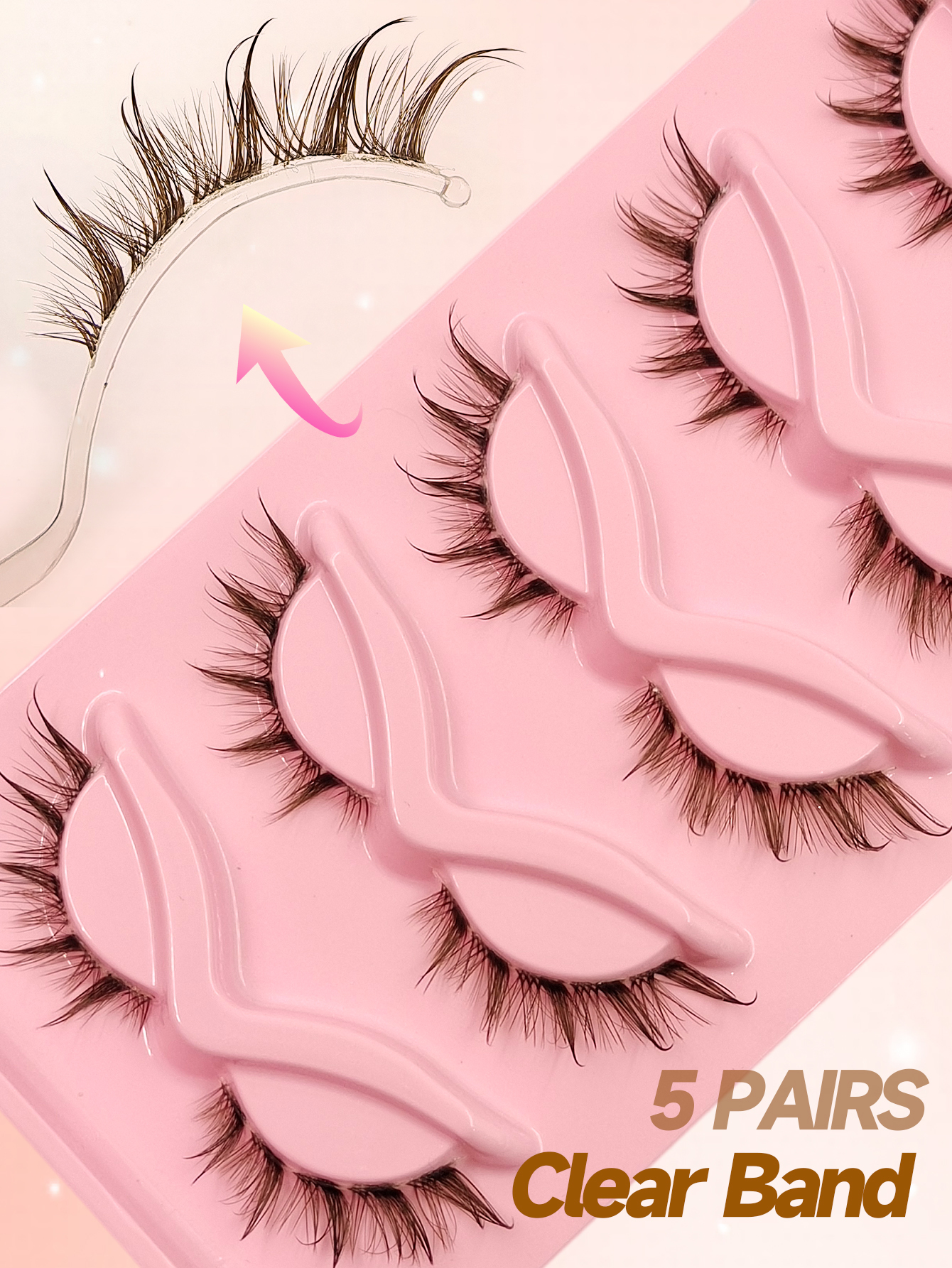 Sibeuna  5 Pairs Wet Look Brown Eyelashes Spike Eyelash Natural Lashes Clear Band False Eyelashes Volume Eyelashes Wispy And Charming Eye Makeup Tools