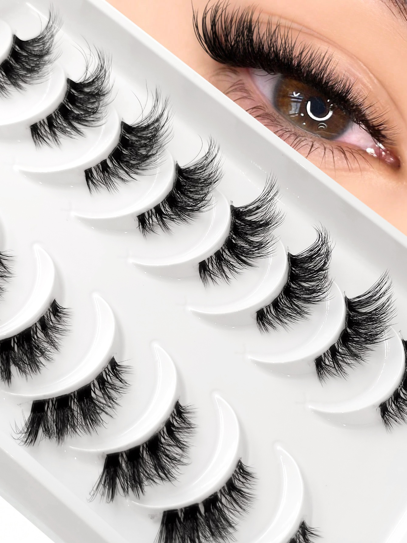 Sibeuna 8 Pairs Half Striped False Eyelashes, Natural Extension Cat Eye Lashes, Soft 3D Half Lashes, Transparent Band, Criss-Cross Fluffy Lashes, Suitable For Daily And Party Makeup