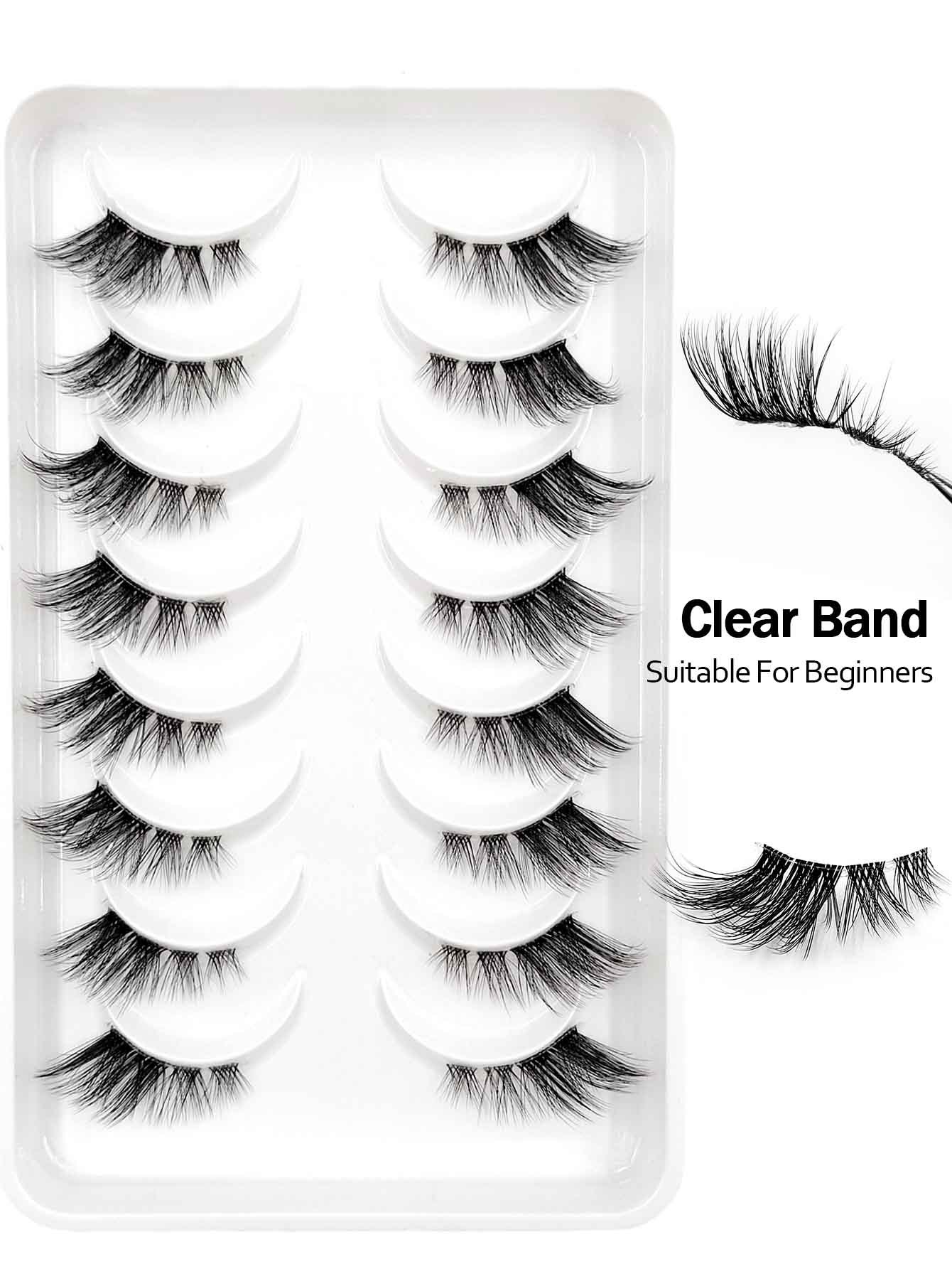 Sibeuna 8 Pairs Half False Eyelashes, Cat Eye Corner Eyelashes Natural Look Lashes, Fluffy Soft Half Lashes, Wispy Lashes Suitable For Daily And Party Makeup Travel Essentials