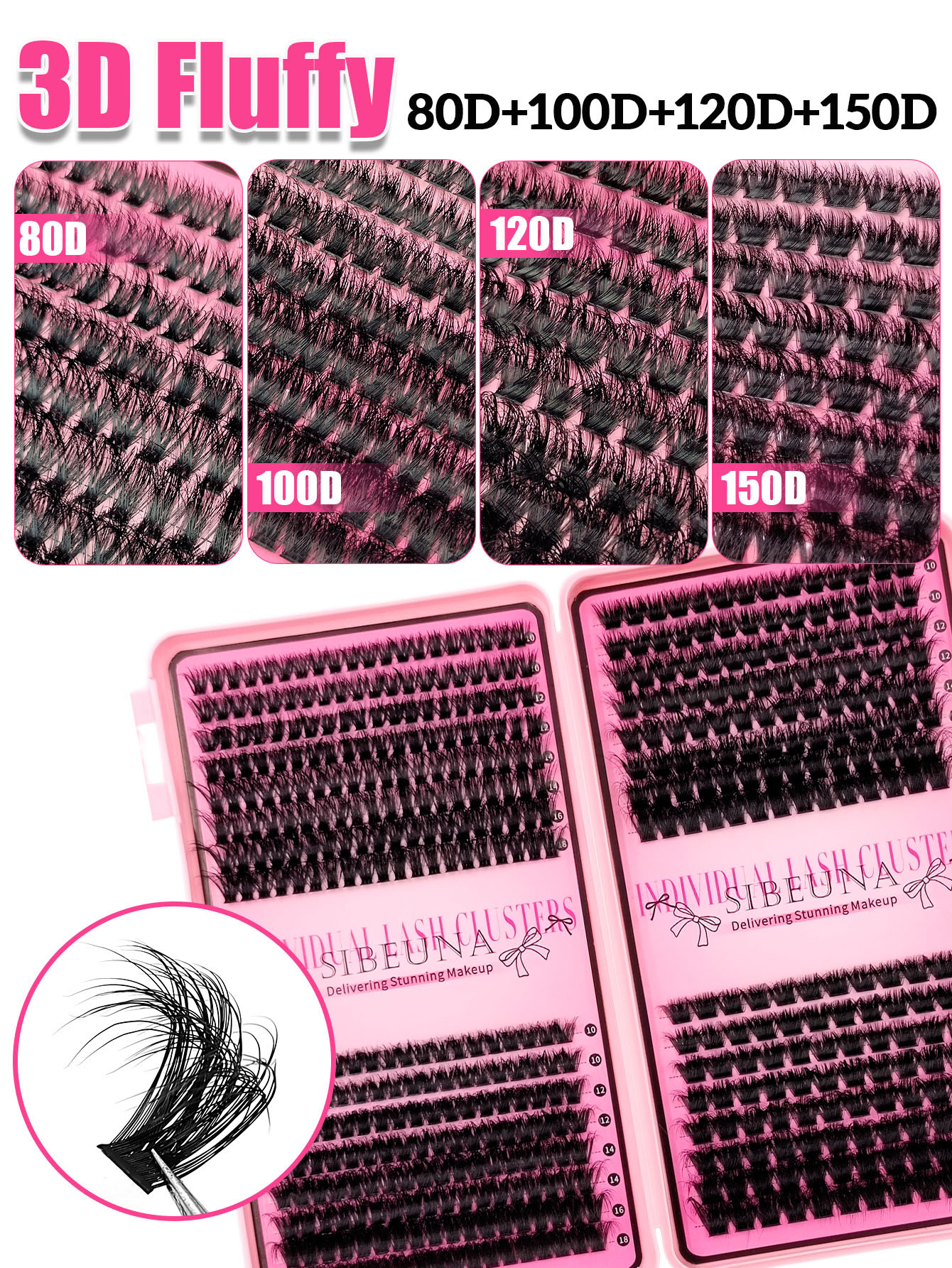 Sibeuna 512PCS D Curl Eyelashes Book Natural&Thick&Soft Lashes Extension 3D Fluffy 80D+100D+120D+150D Lashes Suitable For Beginners Travel Essentials