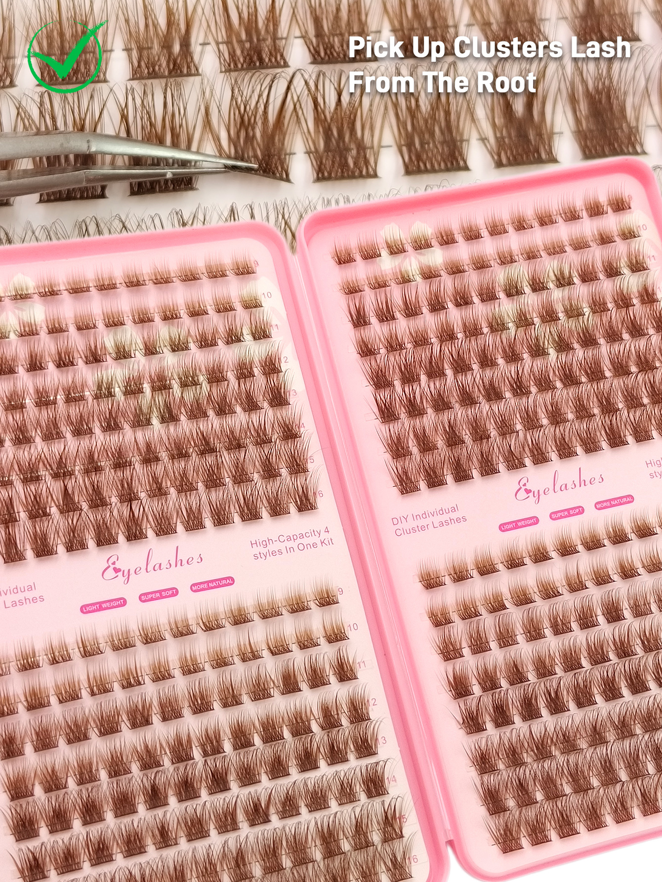 Sibeuna 384Pcs D Curl Brown Clusters Lashes Natural Look Lash Clusters Thick Soft Reusable False Eyelashes Lightweight For Party,Vocation,Beach,Travel Essentials