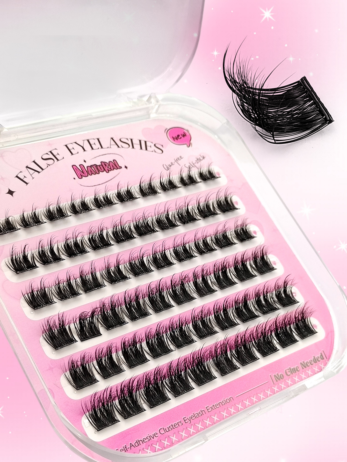 Sibeuna 60PCS D Curl Pre Glued Lashes Fluffy Wispy Eyelashes Natural Look Self Adhesive Eyelashes Reusable DIY Eyelashes Extension For Daily Makeup Tools
