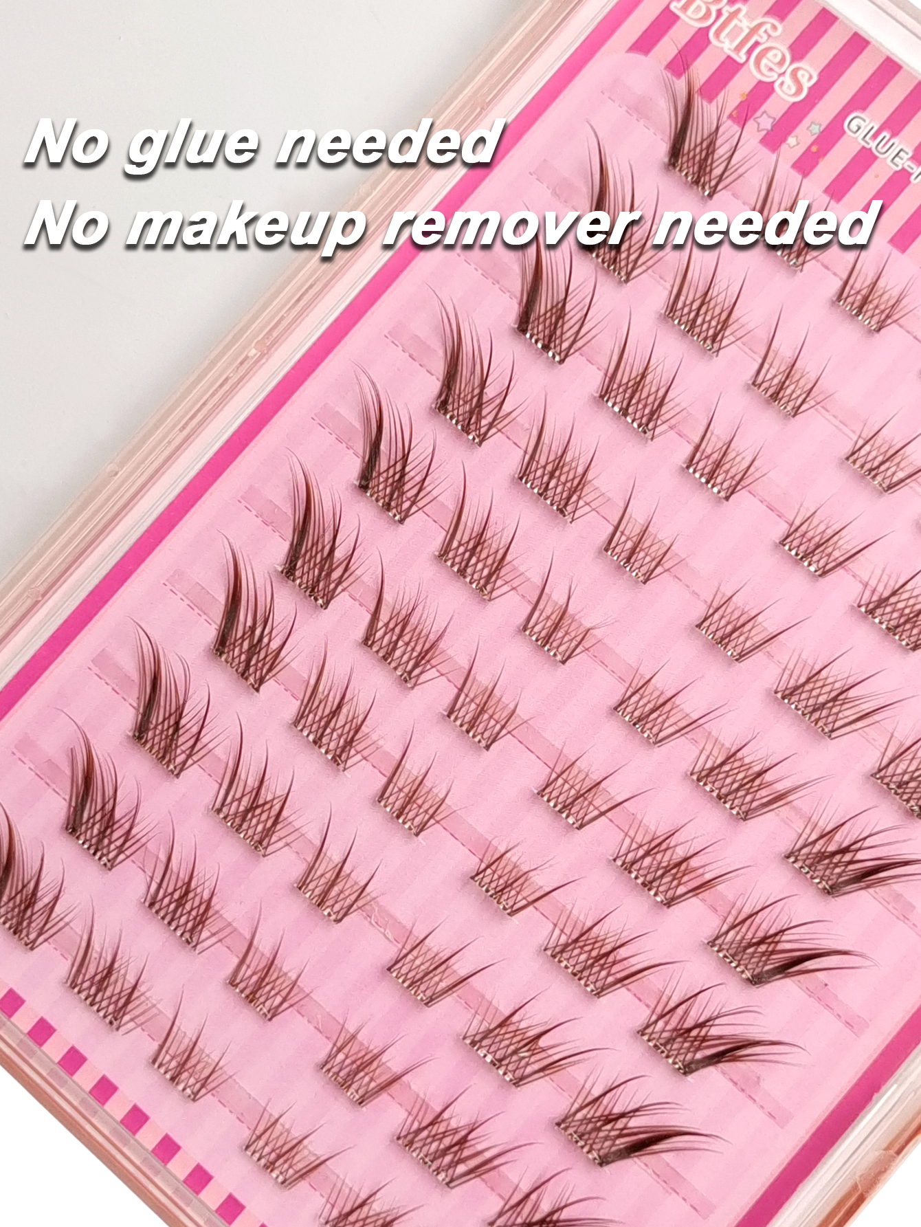 Sibeuna 60Pcs Brown No Glue Needed Eyelashes C Curl Fox Eye Lashes End Eye Elongated Self Adhesive Eyelash Fox Style DIY Lashes Natural and Realistic False Eyelashes With Segmented Design Large Capacity Eyelash With Upward-Angled