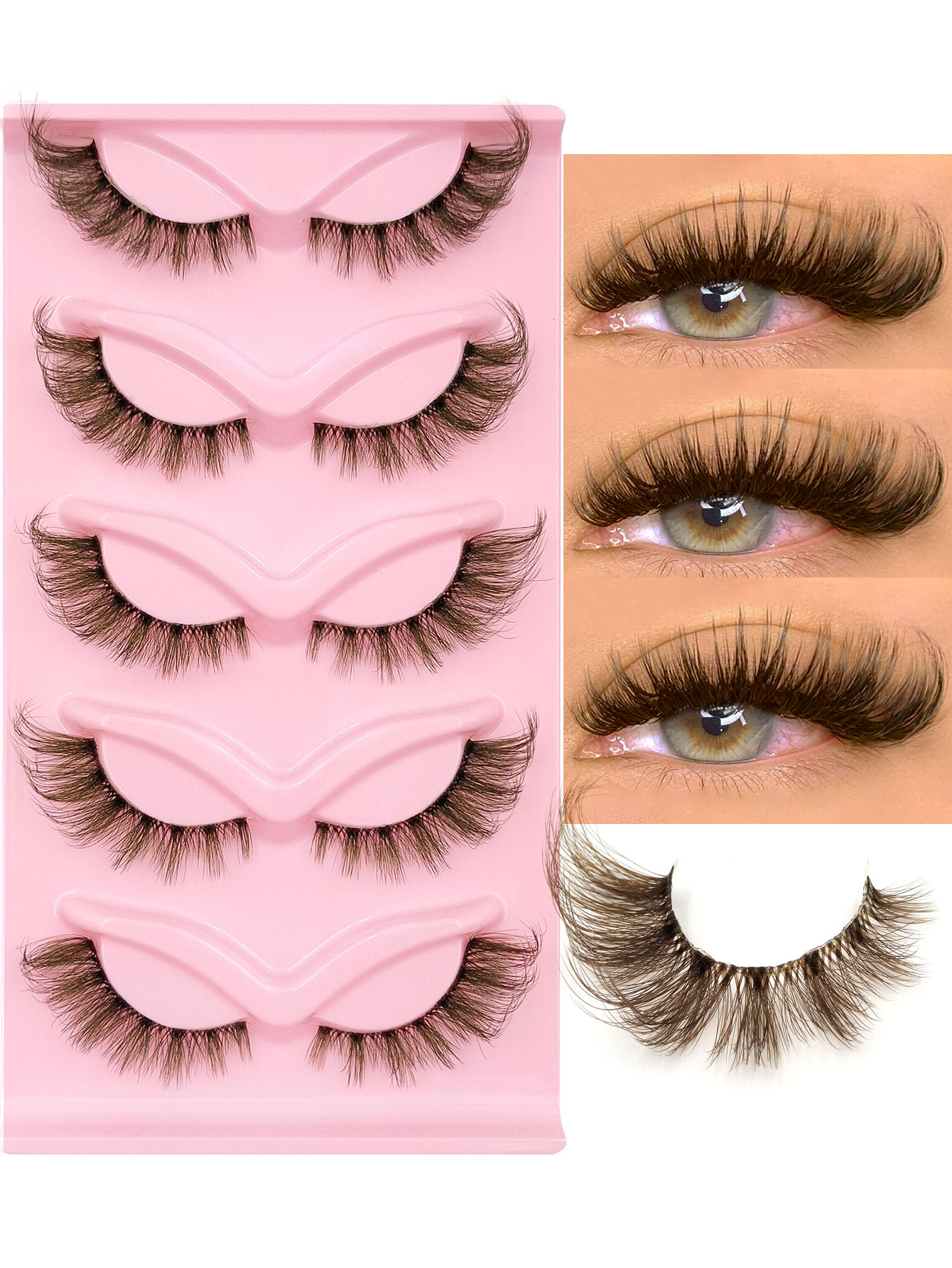 Sibeuna  5 Pairs Brown Eyelashes Natural Lashes Clear Band False Eyelashes Volume Eyelashes Wispy And Charming Eye Makeup Tools