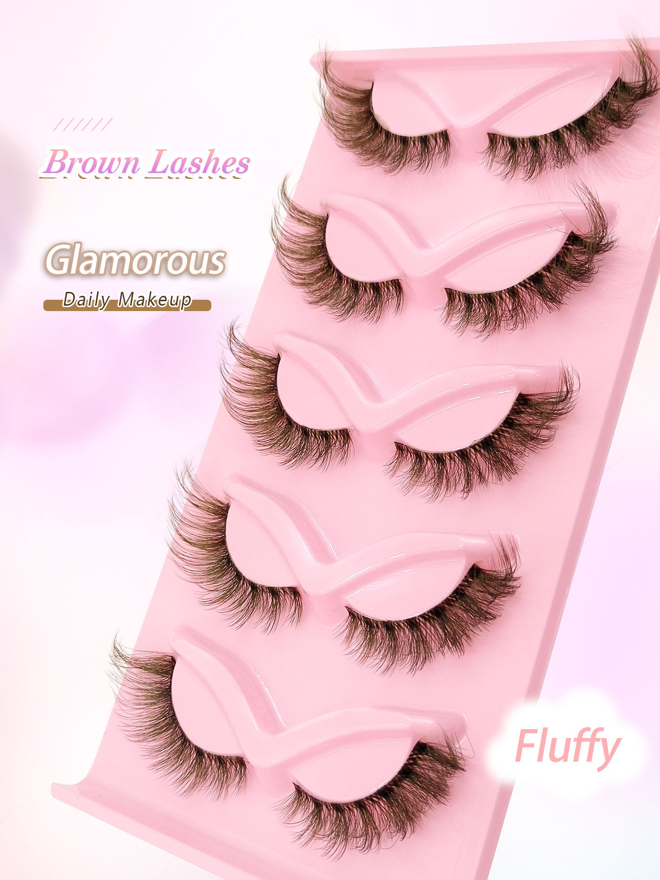Sibeuna  5 Pairs Brown Eyelashes Natural Lashes Clear Band False Eyelashes Volume Eyelashes Wispy And Charming Eye Makeup Tools