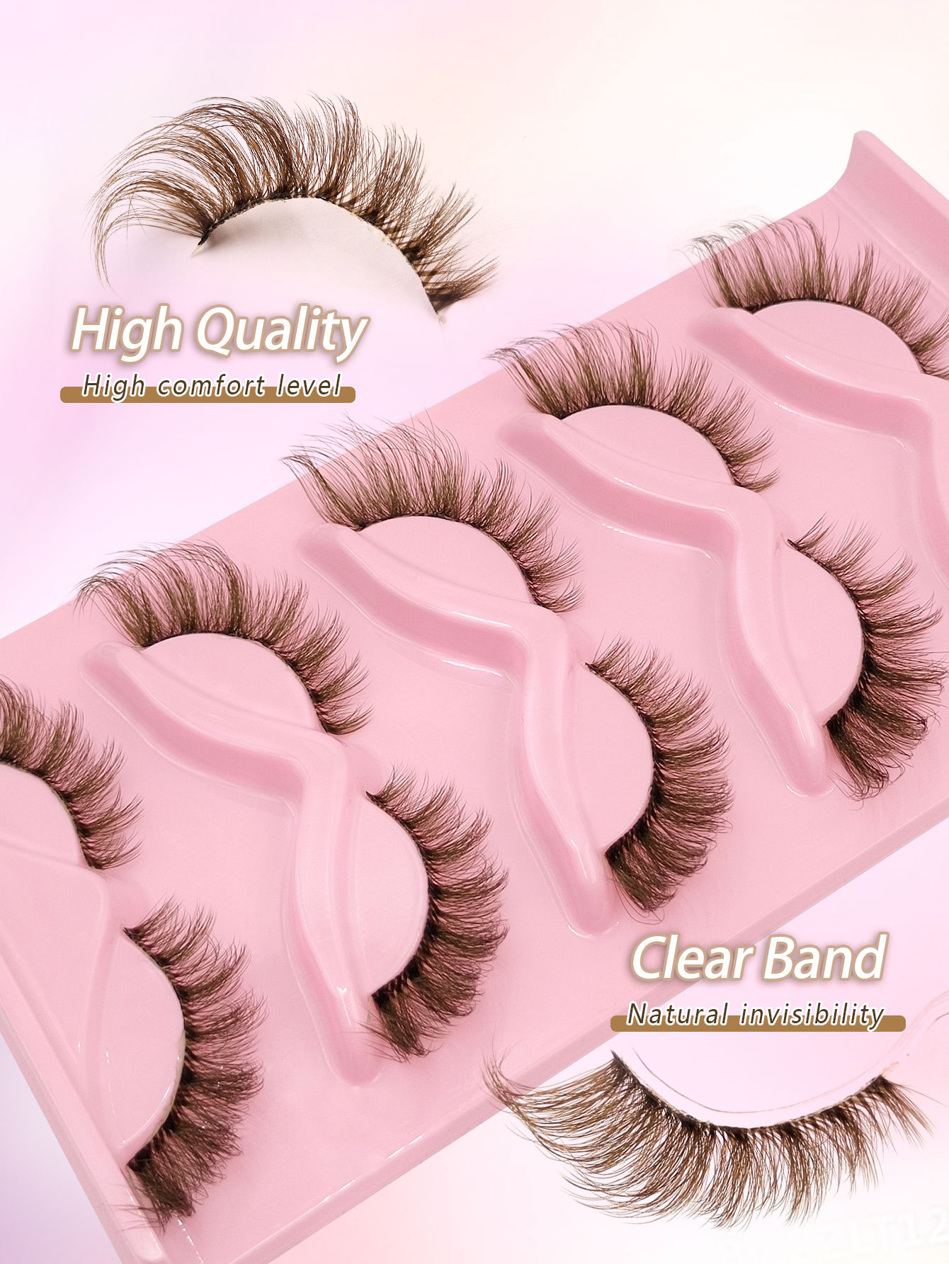 Sibeuna  5 Pairs Brown Eyelashes Natural Lashes Clear Band False Eyelashes Volume Eyelashes Wispy And Charming Eye Makeup Tools