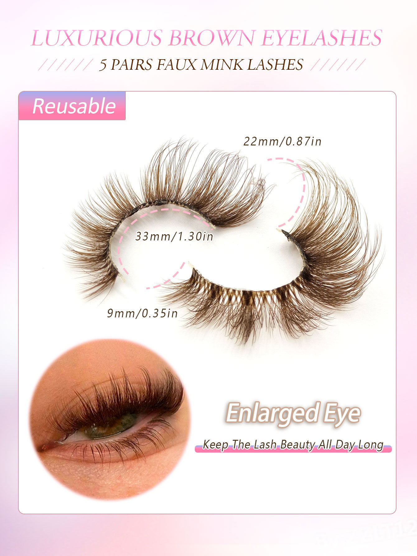 Sibeuna  5 Pairs Brown Eyelashes Natural Lashes Clear Band False Eyelashes Volume Eyelashes Wispy And Charming Eye Makeup Tools