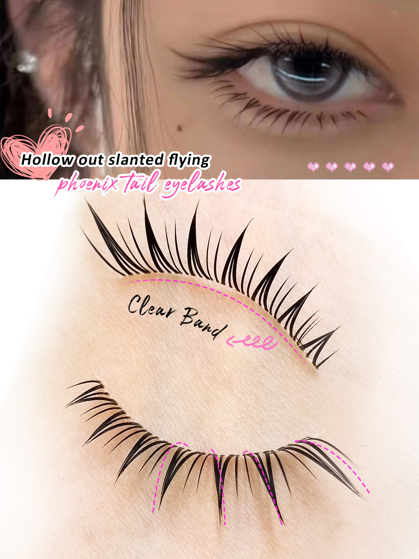 Sibeuna 5 Pairs Fox Eye Lashes Japanese/Korean Style Transparent Stem Idol Group Pointed Tail False Eyelashes, One-Piece Natural Hair Feeling Manga Lashes, Ultra-light Cat Eye Lashes, Suitable For Beginners Strip Lashes,Lashes,Eyelashes, Wet  Lashes