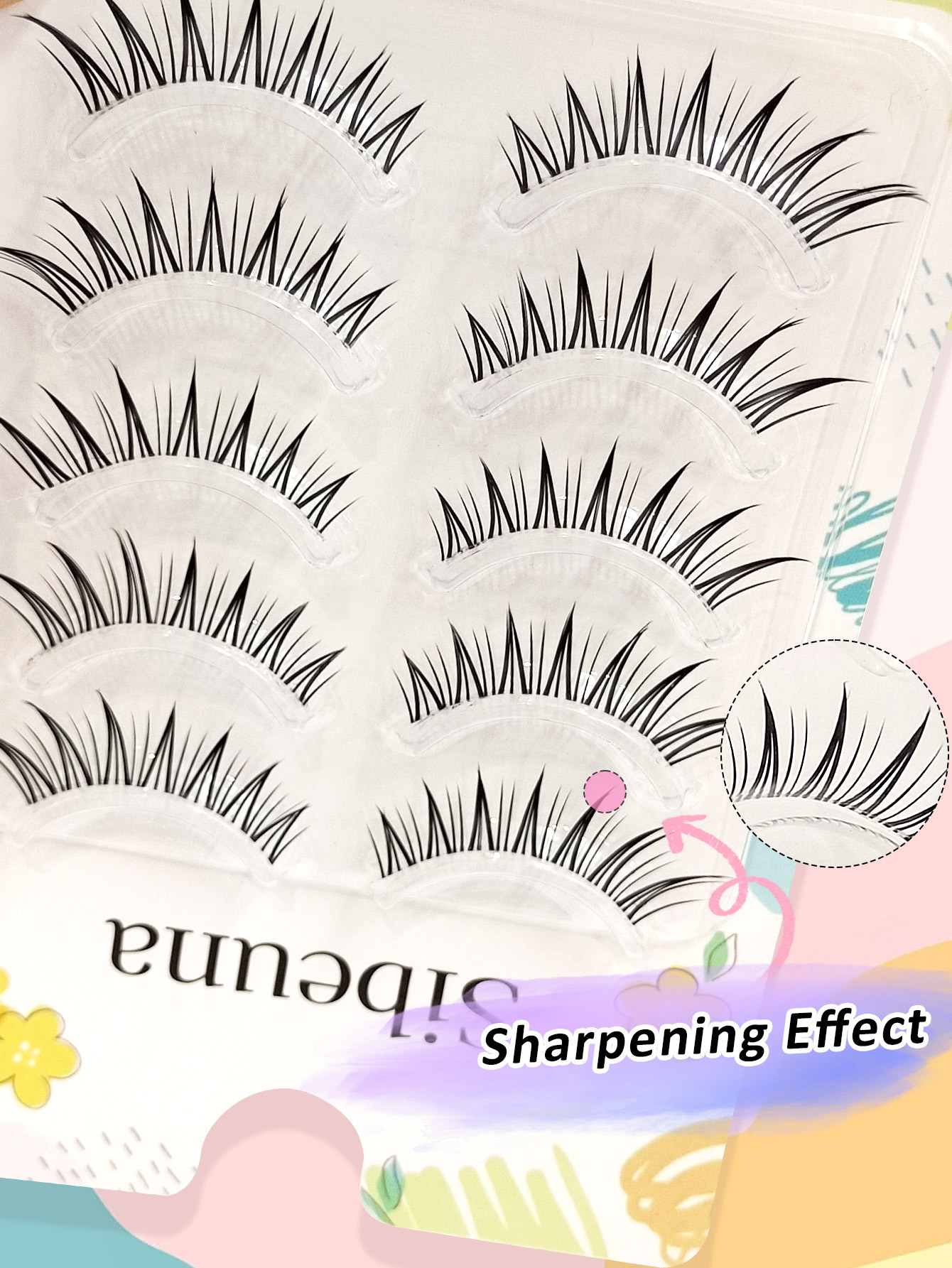 Sibeuna 5 Pairs Fox Eye Lashes Japanese/Korean Style Transparent Stem Idol Group Pointed Tail False Eyelashes, One-Piece Natural Hair Feeling Manga Lashes, Ultra-light Cat Eye Lashes, Suitable For Beginners Strip Lashes,Lashes,Eyelashes, Wet  Lashes