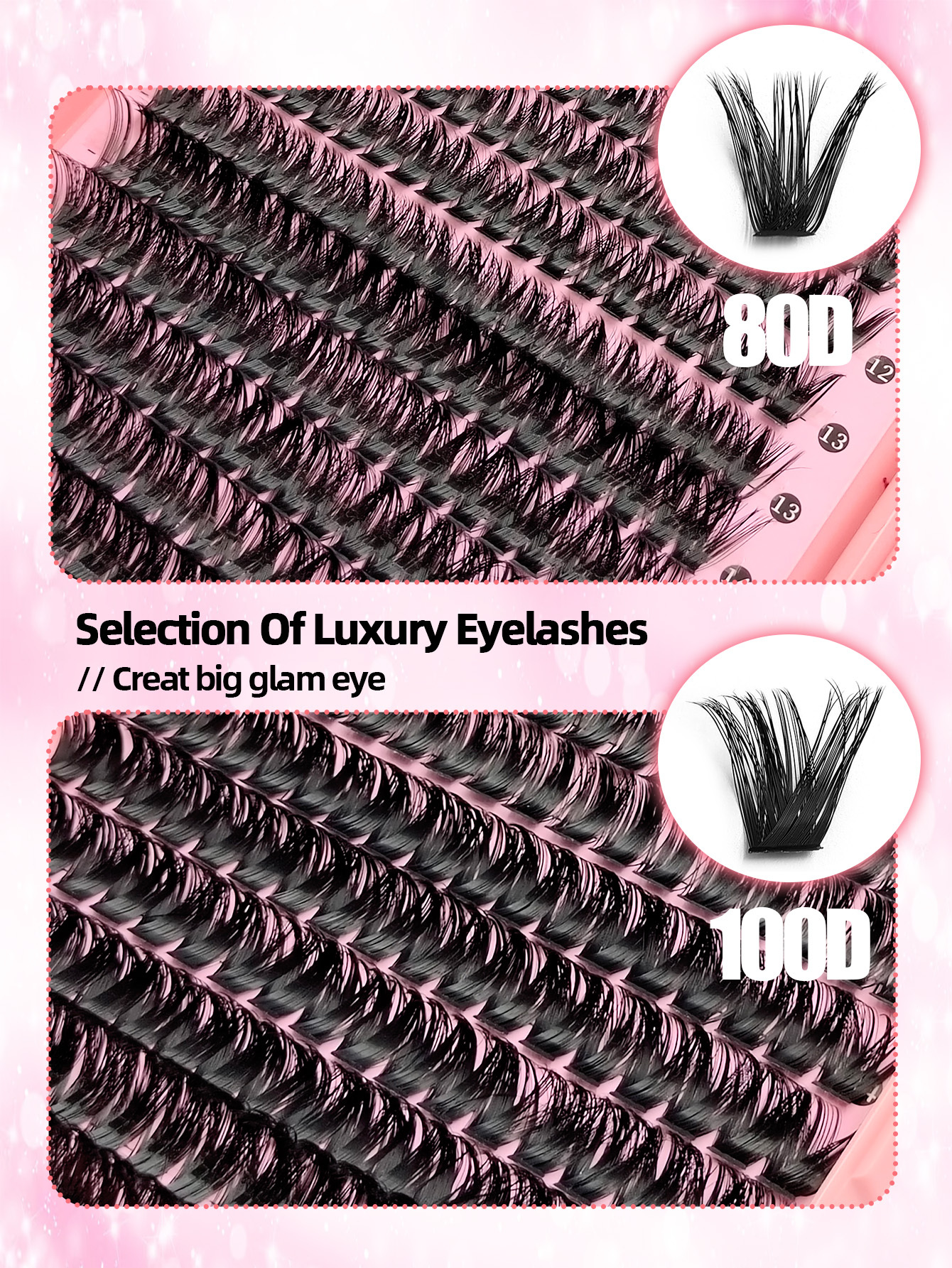 Sibeuna  608PCS Eyelashes Book D Curl Natural&Thick & Fluffy Extension 80D+100D Lashes DIY Cluster Eyelashes Party,Travel,Vocation,Beach Portable Lashes