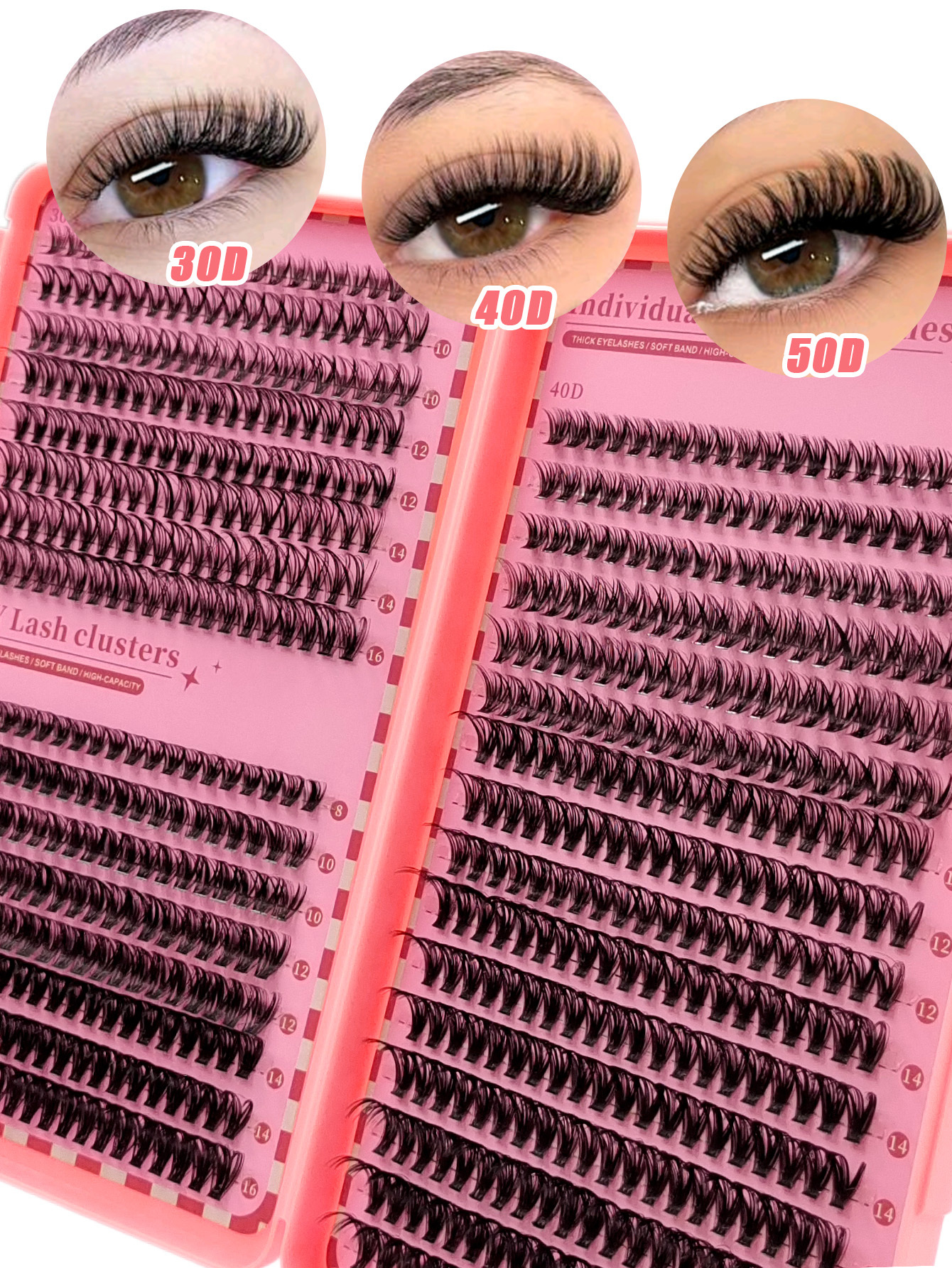 Sibeuna  640PCS 30D+40D+50D Eyelashes Book D Curl Natural & Soft & Fluffy Extension Lashes 3 Styles DIY Cluster Eyelashes For Party,Travel,Vocation,Beach