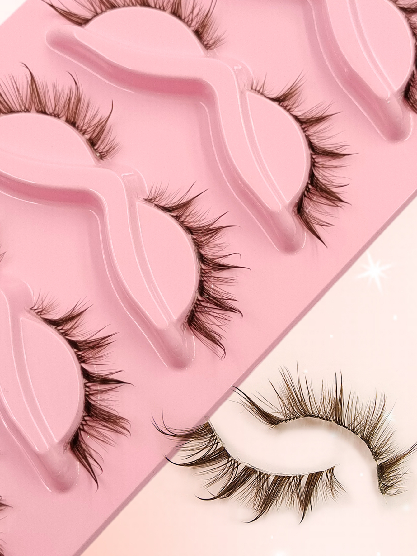 Sibeuna  5 Pairs Wet Look Brown Eyelashes Spike Eyelash Natural Lashes Clear Band False Eyelashes Volume Eyelashes Wispy And Charming Eye Makeup Tools