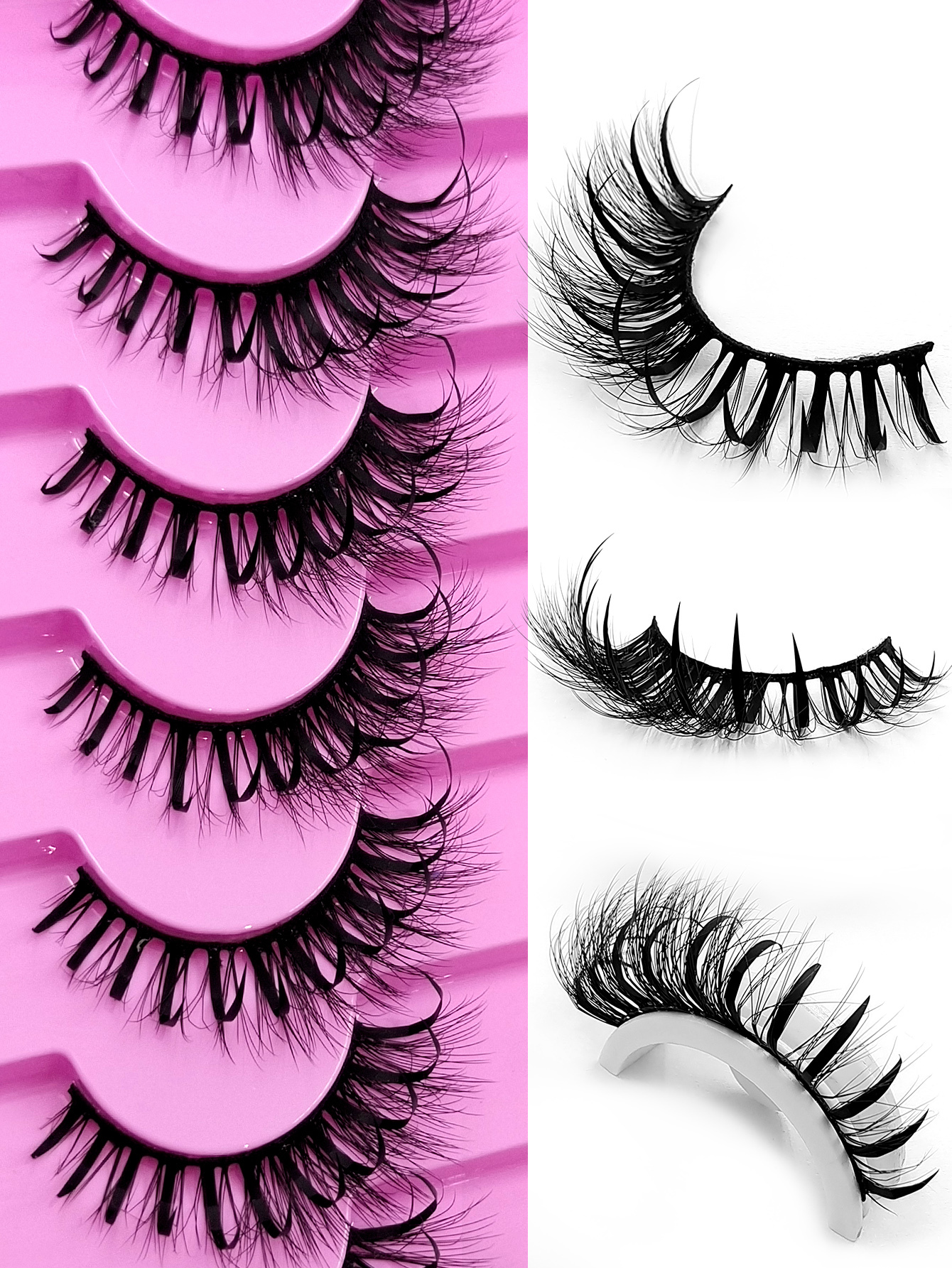 Sibeuna 7 Pairs Comic Styles Lashes Spiky Lashes Dramatic Look Fluffy Soft False Eyelashes Manga Lashes Wet Look Wispy Eyelashes End Eye Elongated Lashes