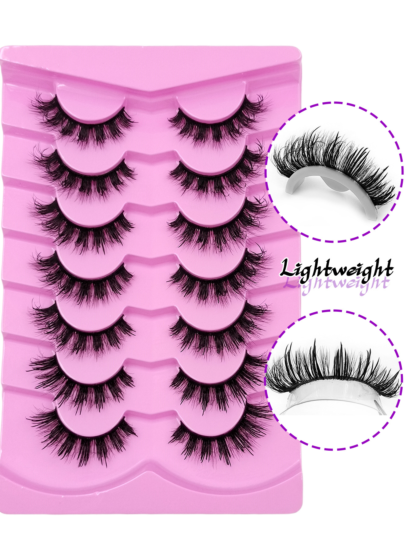 Sibeuna 7 Pairs Spiky Lashes Fluffy Soft False Eyelashes Dramatic Look Manga Lashes Wispy Eyelashes Wet Look Reusable Daily Makeup Eye Lashes