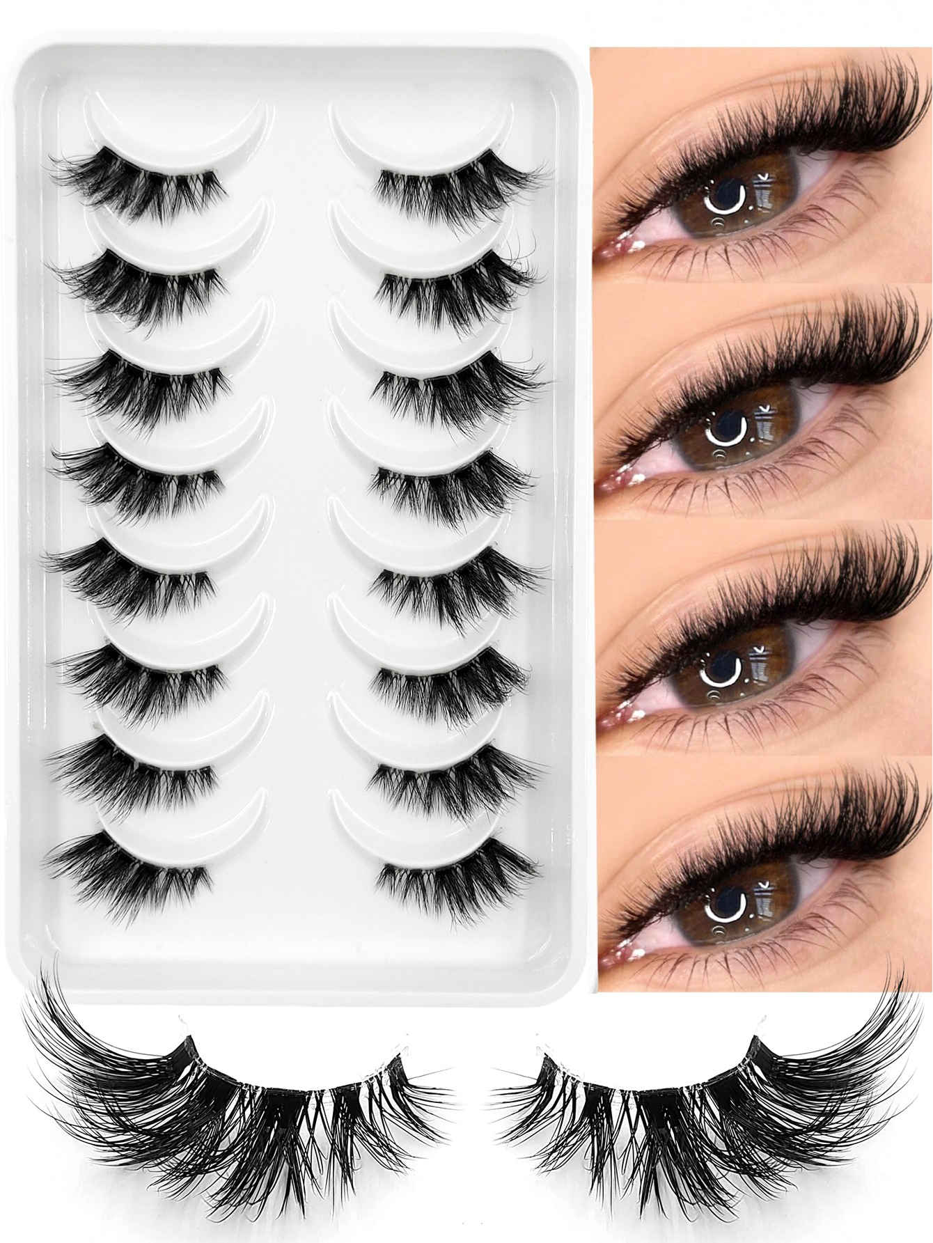 Sibeuna 8 Pairs Half Striped False Eyelashes, Natural Extension Cat Eye Lashes, Soft 3D Half Lashes, Transparent Band, Criss-Cross Fluffy Lashes, Suitable For Daily And Party Makeup