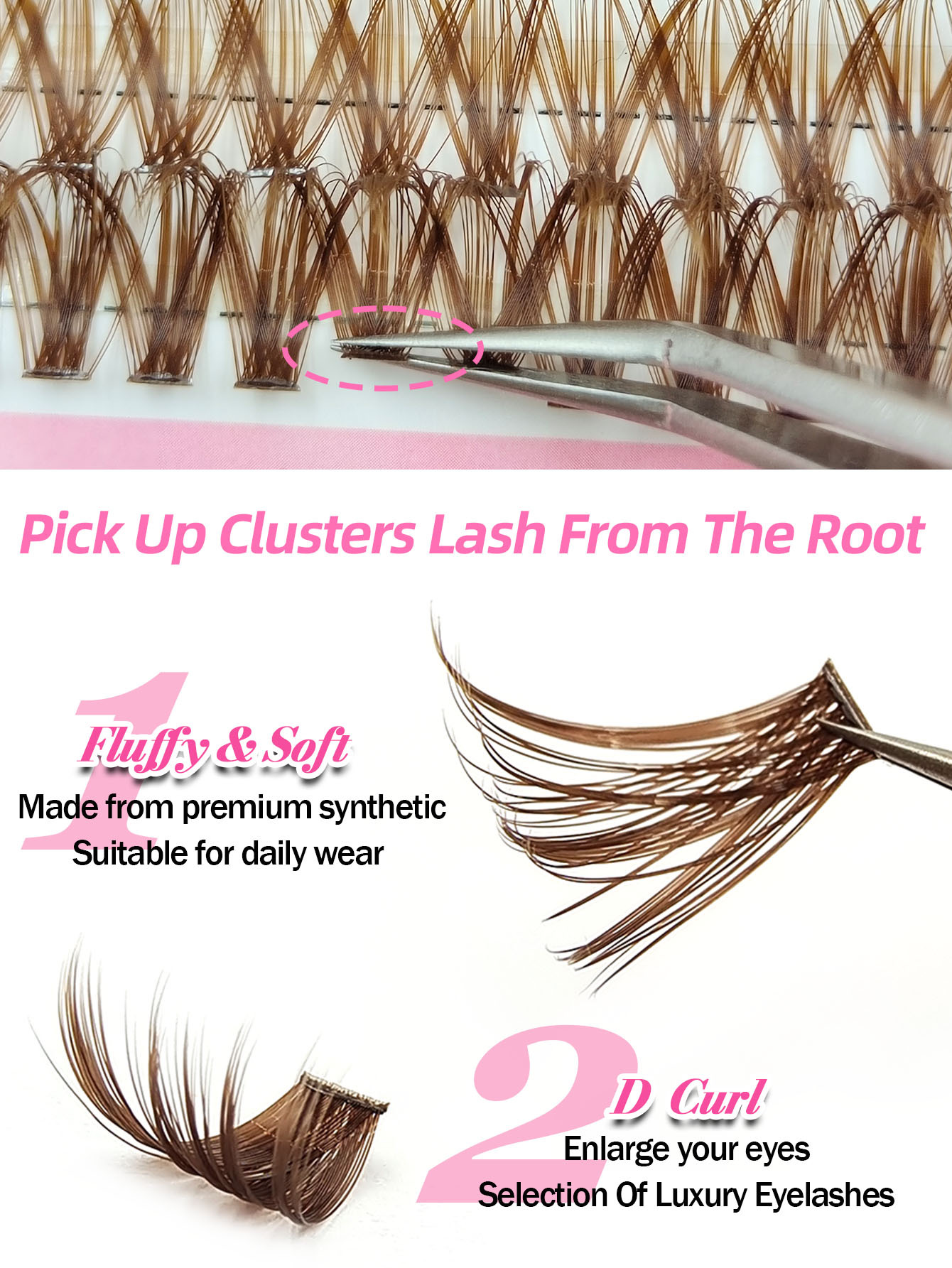 Sibeuna 580Pcs D Curl Brown Clusters Lashes 30D-100D Eyelashes Thick & Dramatic Look Lashes Wispy Daily Soft Light Reusable False Eyelashes Suitable For Beginners Travel Essentials