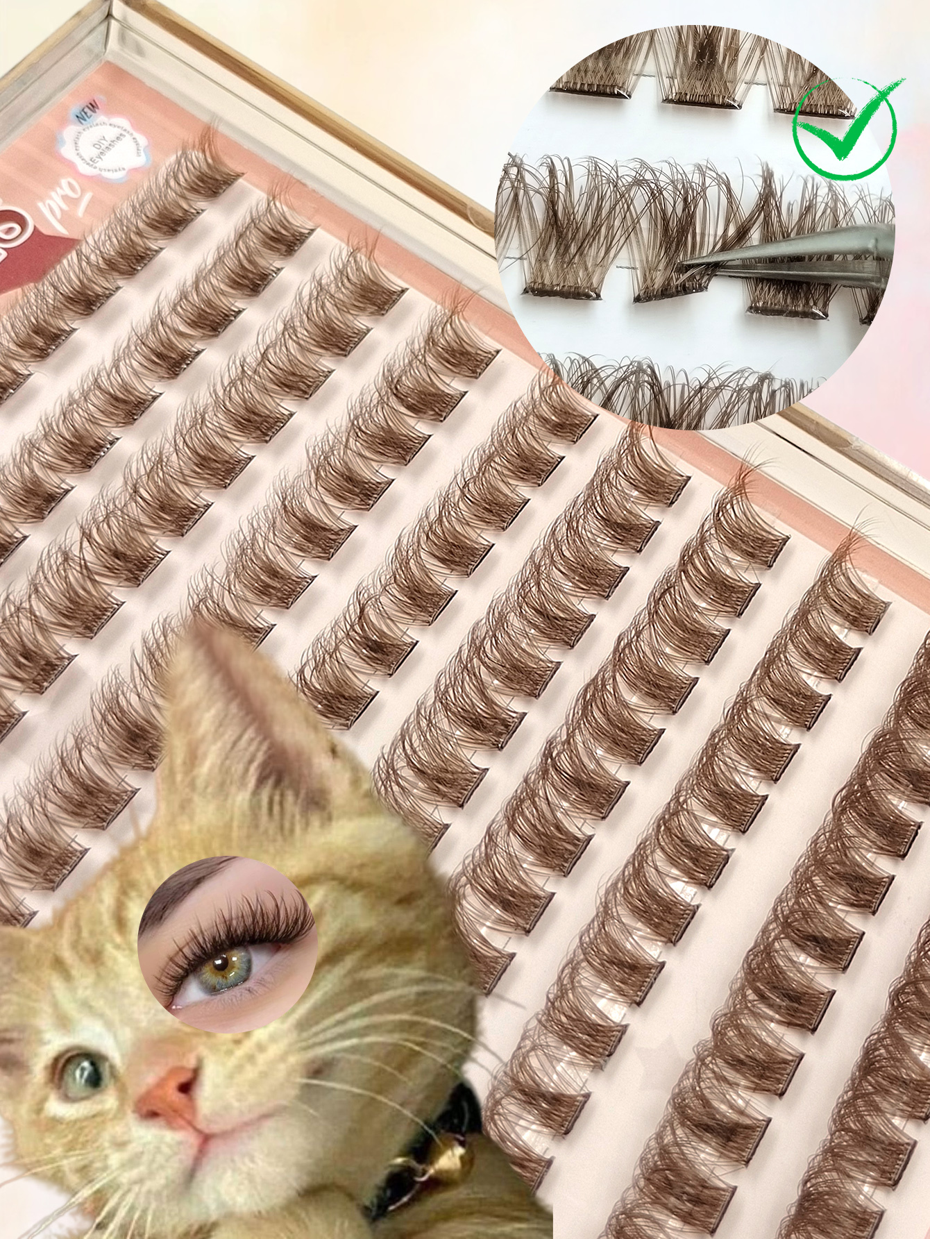 Sibeuna120 Clusters Brown Self Adhesive Eyelash Fluffy Soft Lashes Wispy DIY Lashes Natural and Realistic False Eyelashes With Segmented Design Large Capacity Eyelash Travel Essentials Suitable For Beginners