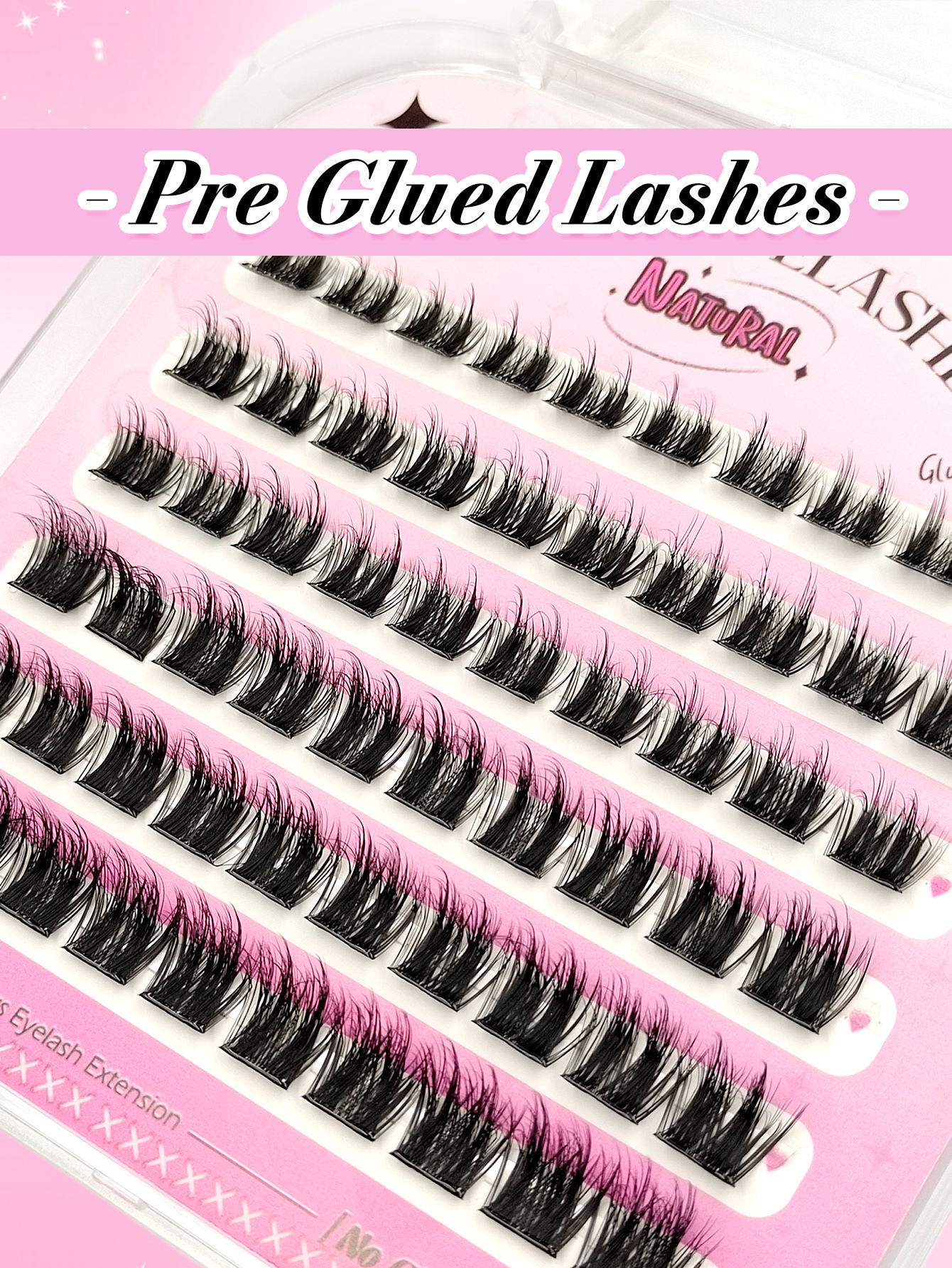 Sibeuna 60PCS D Curl Pre Glued Lashes Fluffy Wispy Eyelashes Natural Look Self Adhesive Eyelashes Reusable DIY Eyelashes Extension For Daily Makeup Tools