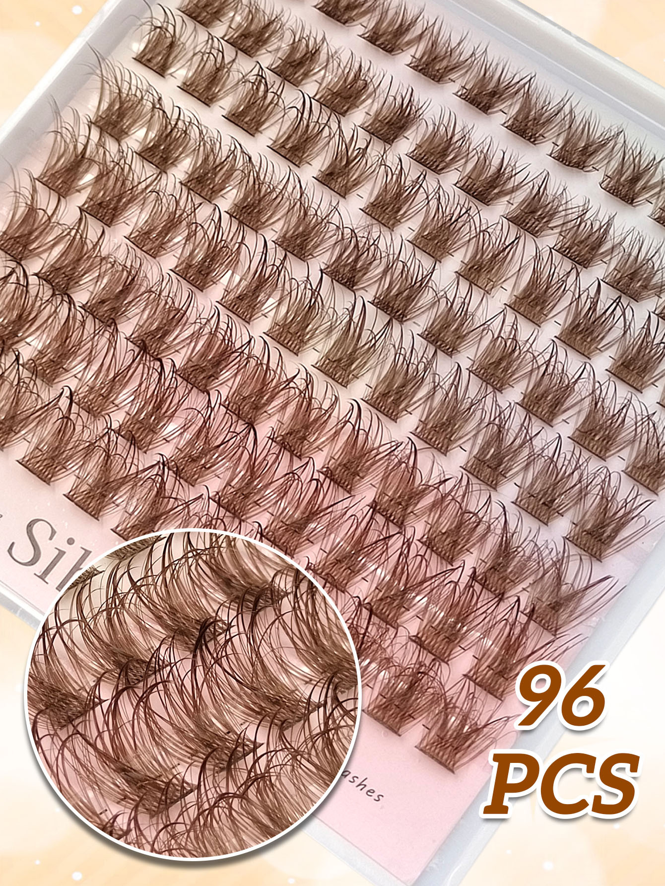 Sibeuna 96PCS Wet Look Brown Lashes D Curl Clusters Individual Lashes, Messy And Charming Lashes Dramatic Look Eyelash Beginner-friendly Eye Makeup Tools Travel Essentials