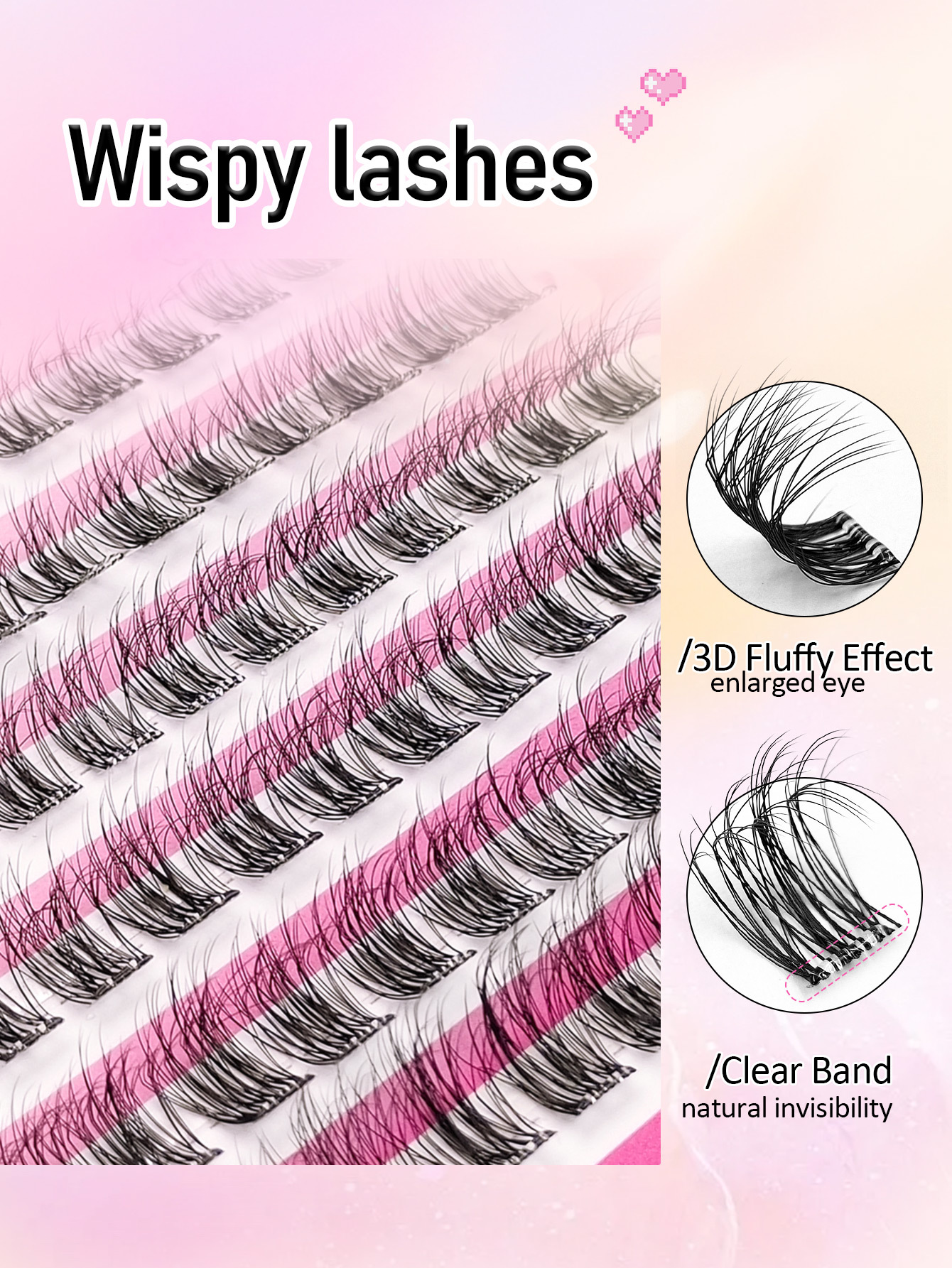 Sibeuna 72Pcs Glue-free Natural Wispy Lashes Cluster Lash Extension,Cat Eye Lashes Self Adhesive Lashes Eye Lashes Pre Glued Eyelashes, Reusable Self Adhesive Eyelashes, Beginner-friendly, Faux Mink Lashes Waterproof No Glued Needed Lashes