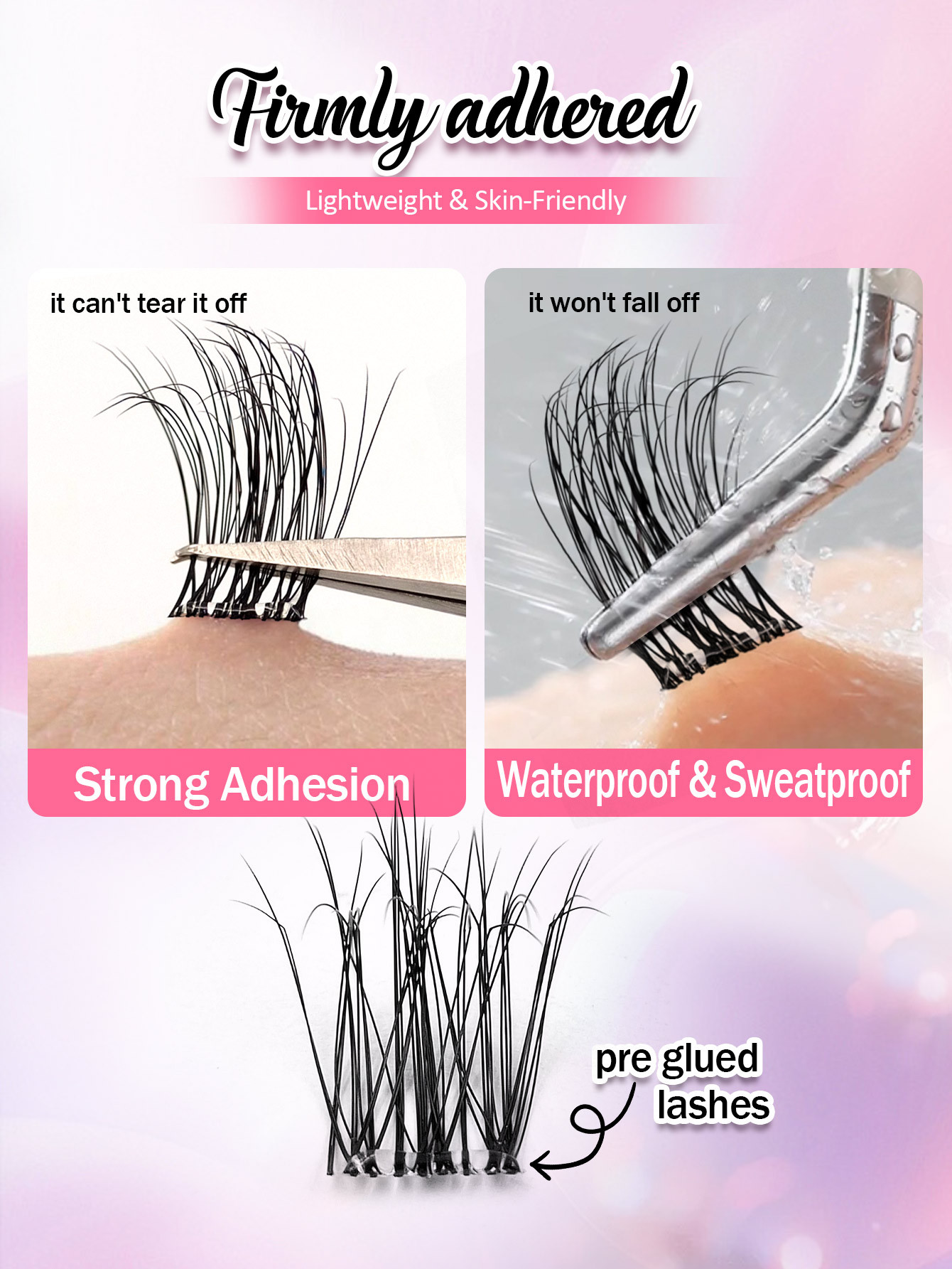 Sibeuna 72Pcs Glue-free Natural Wispy Lashes Cluster Lash Extension,Cat Eye Lashes Self Adhesive Lashes Eye Lashes Pre Glued Eyelashes, Reusable Self Adhesive Eyelashes, Beginner-friendly, Faux Mink Lashes Waterproof No Glued Needed Lashes